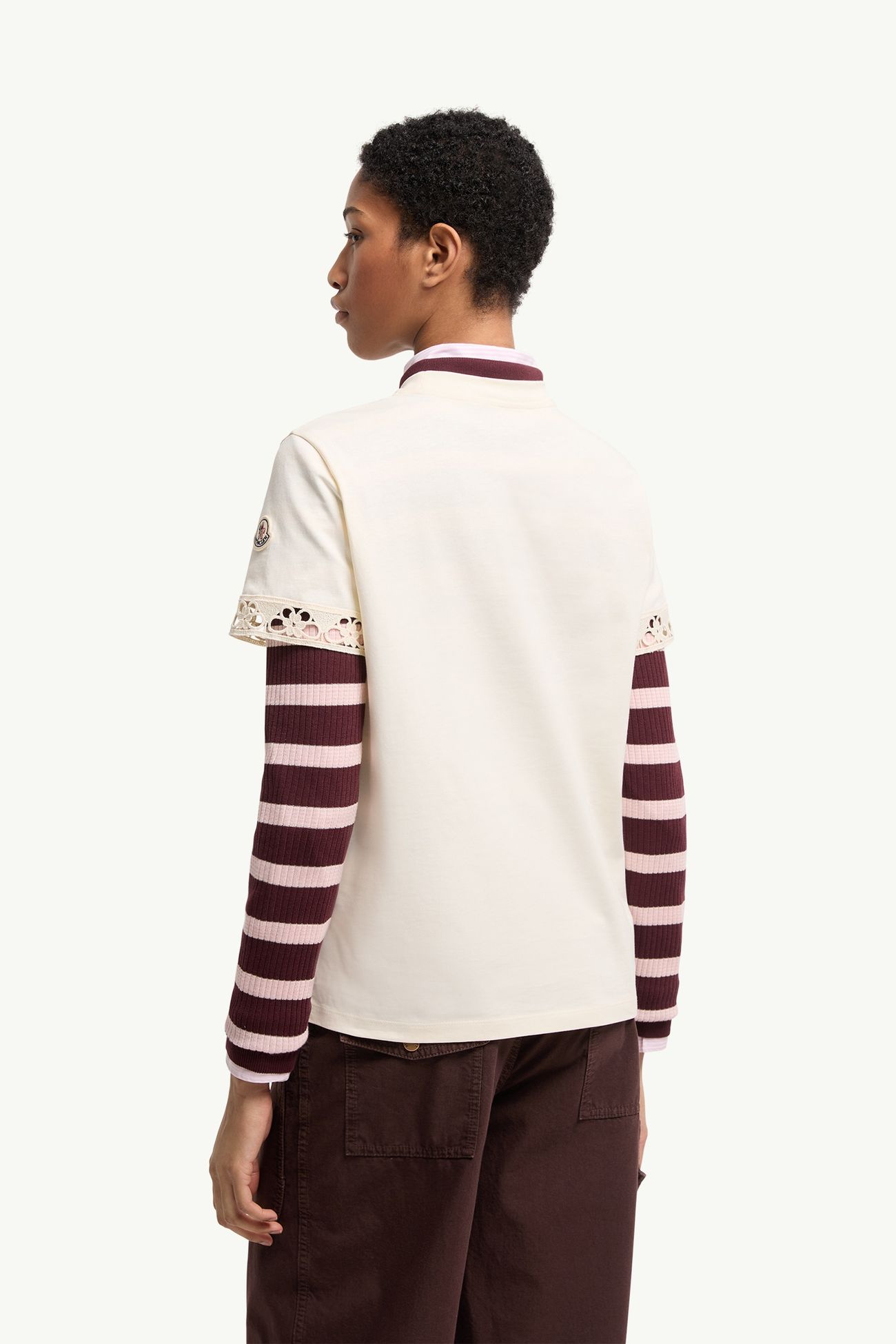 T-shirt en coton à bordure en macramé Femmes Blanc Moncler 4