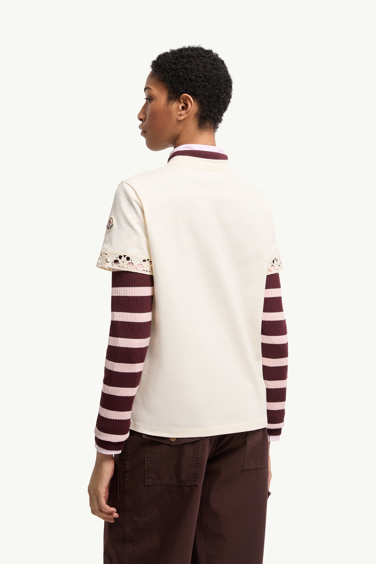 T-shirt in cotone con bordo macramè Donna Bianco Moncler 4