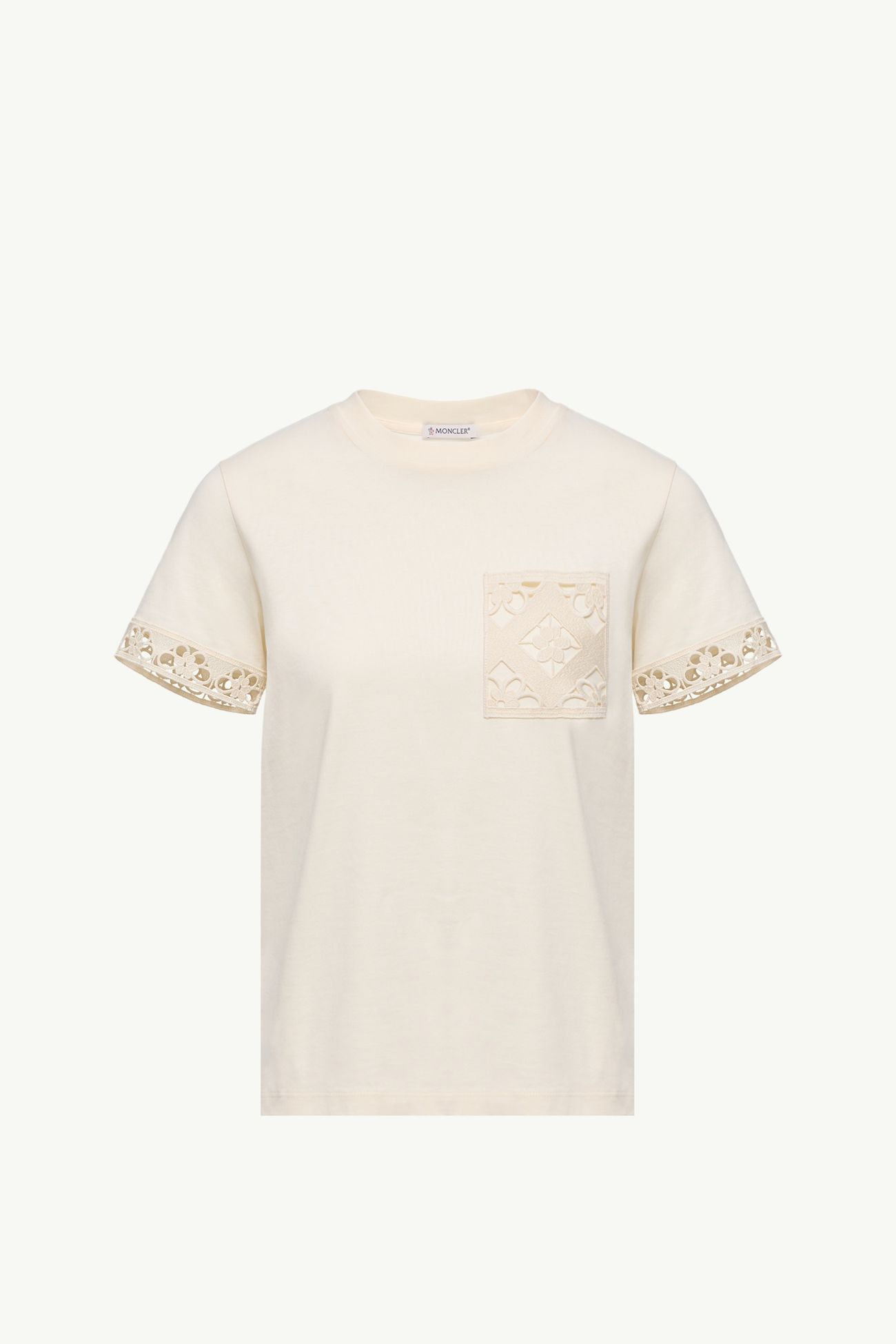 Macramé-Trimmed Cotton T-Shirt Women White Moncler 2