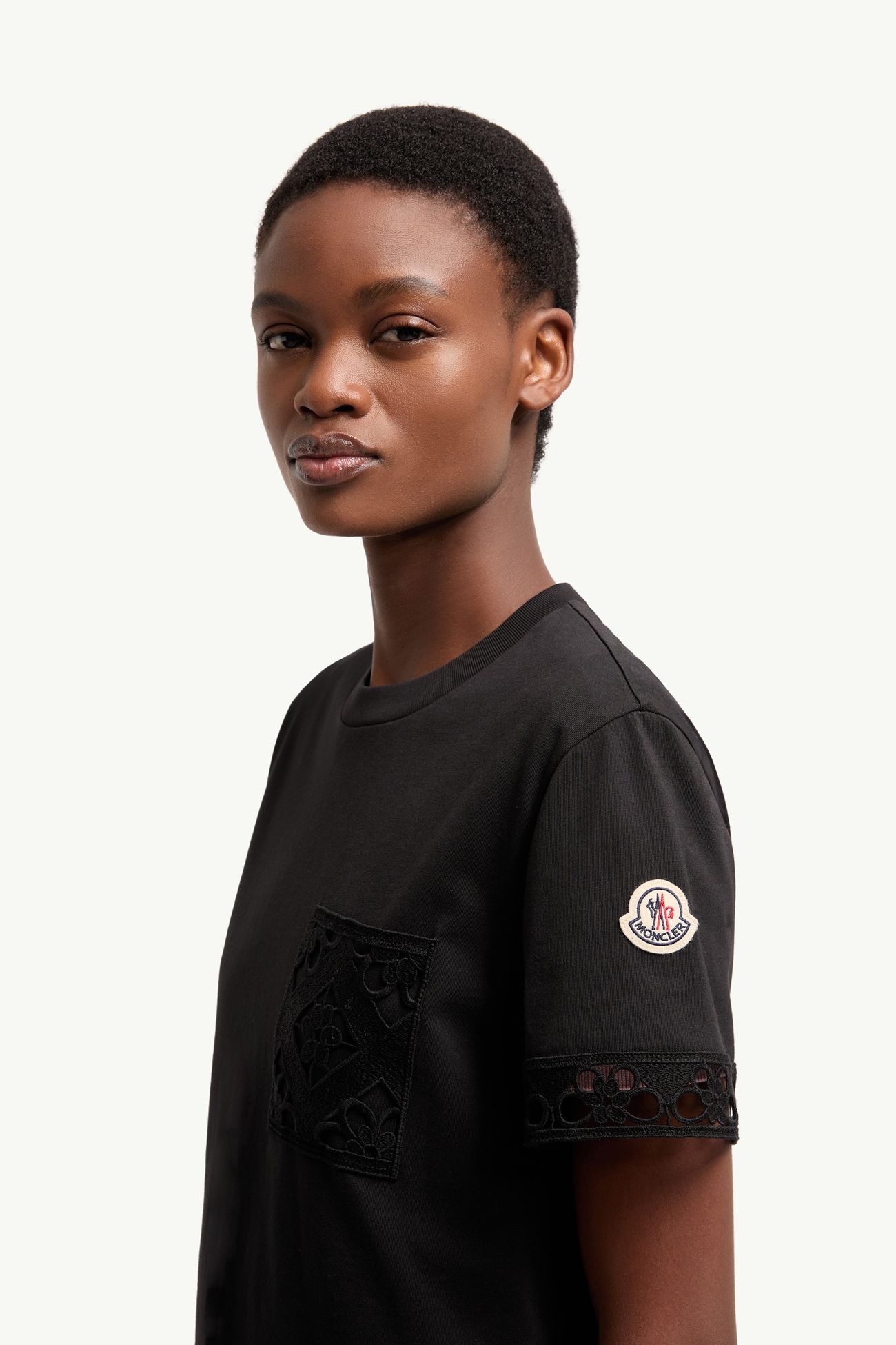 마크라메 트리밍 코튼 티셔츠 여성 블랙 Moncler 1