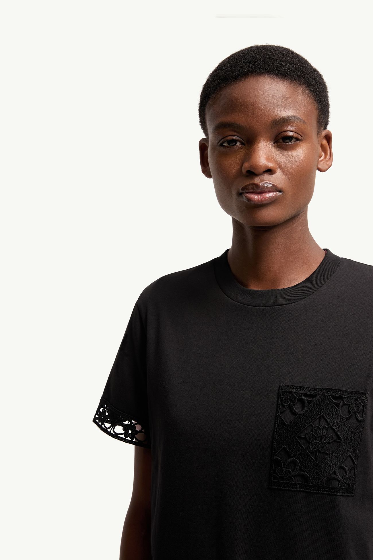 Macramé-Trimmed Cotton T-Shirt Women Black Moncler 5