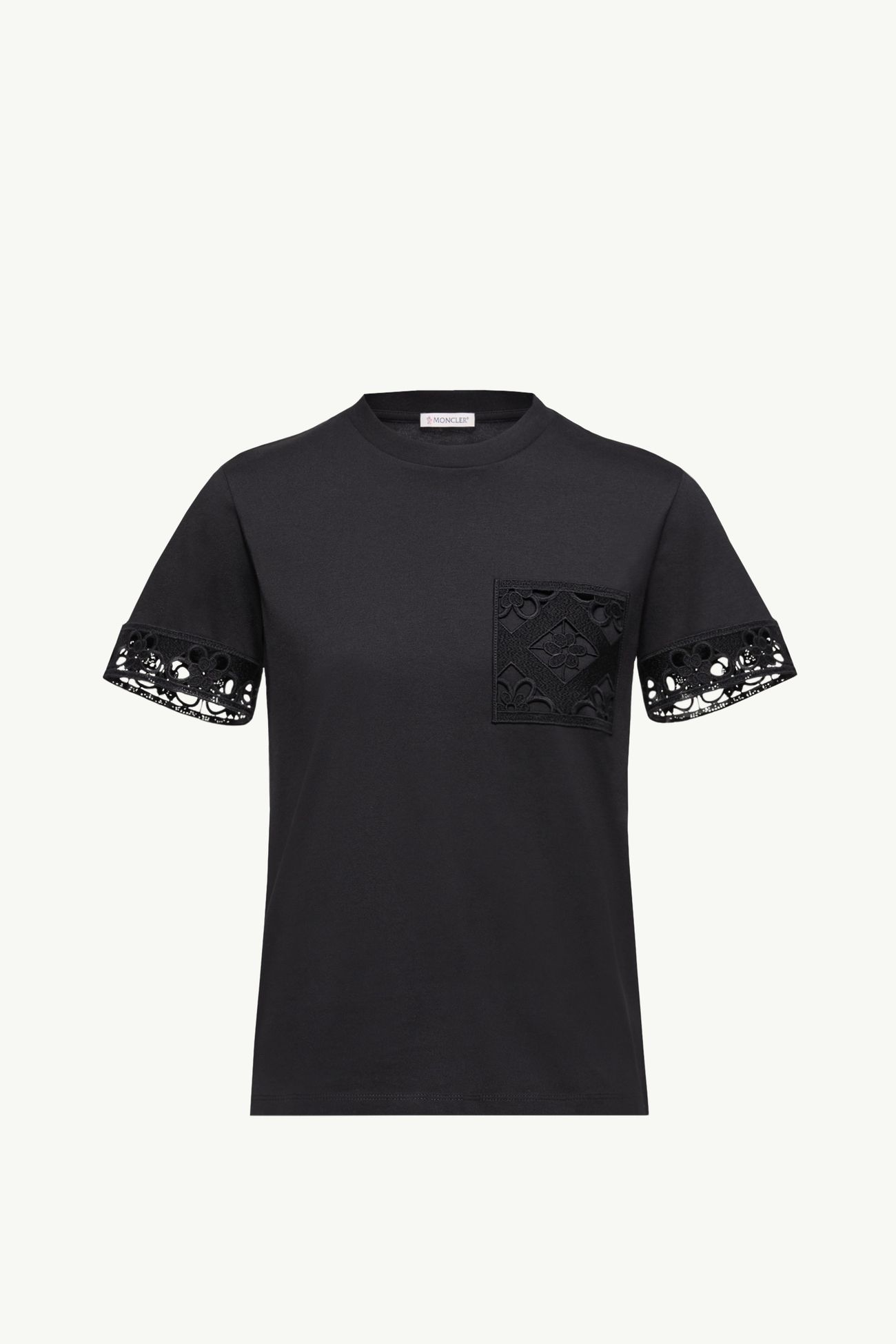 Macramé-Trimmed Cotton T-Shirt Women Black Moncler 2