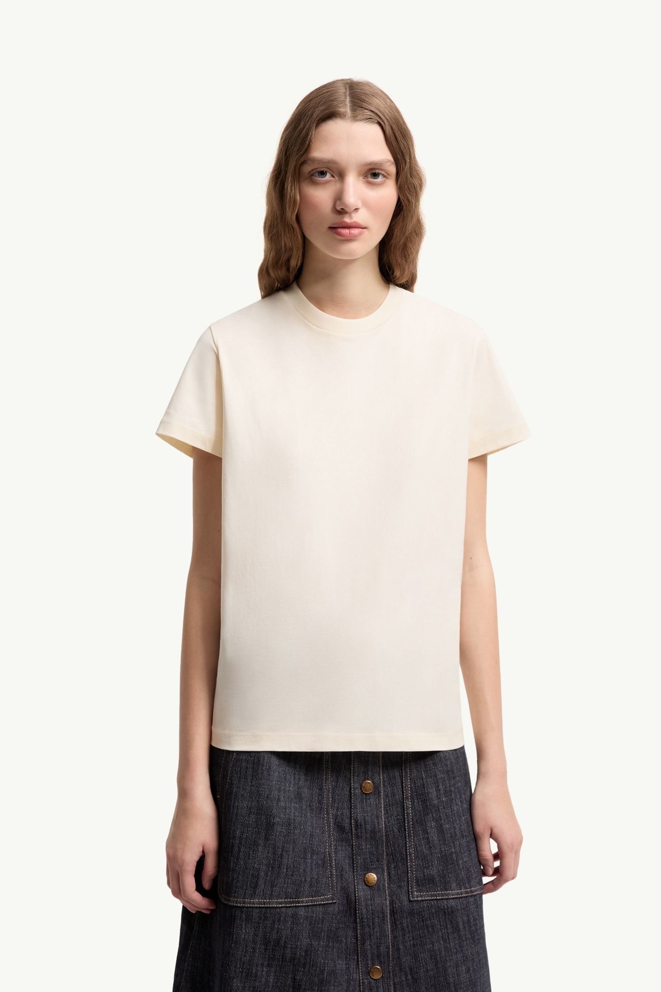 Embroidered Logo Cotton T-Shirt Women White Moncler 3