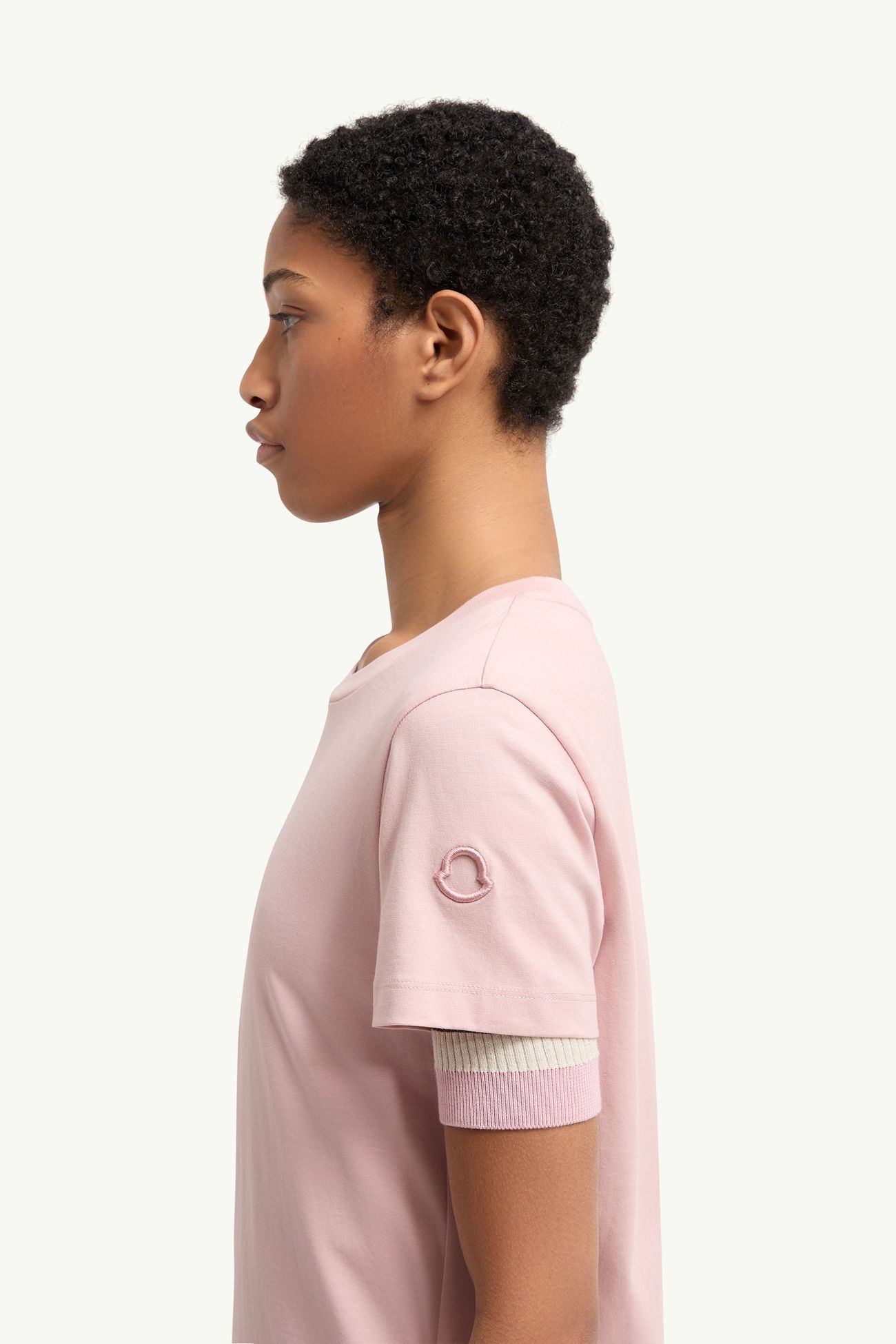 T-Shirt aus Baumwolle mit gesticktem Logo Damen Pink Moncler 1