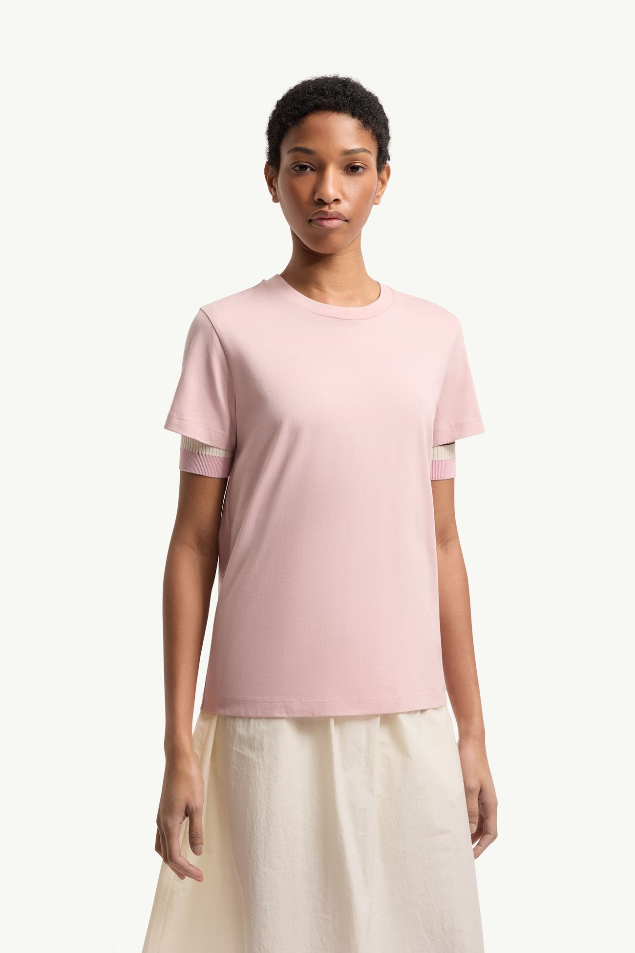 Embroidered Logo Cotton T-Shirt Women Pink Moncler 3