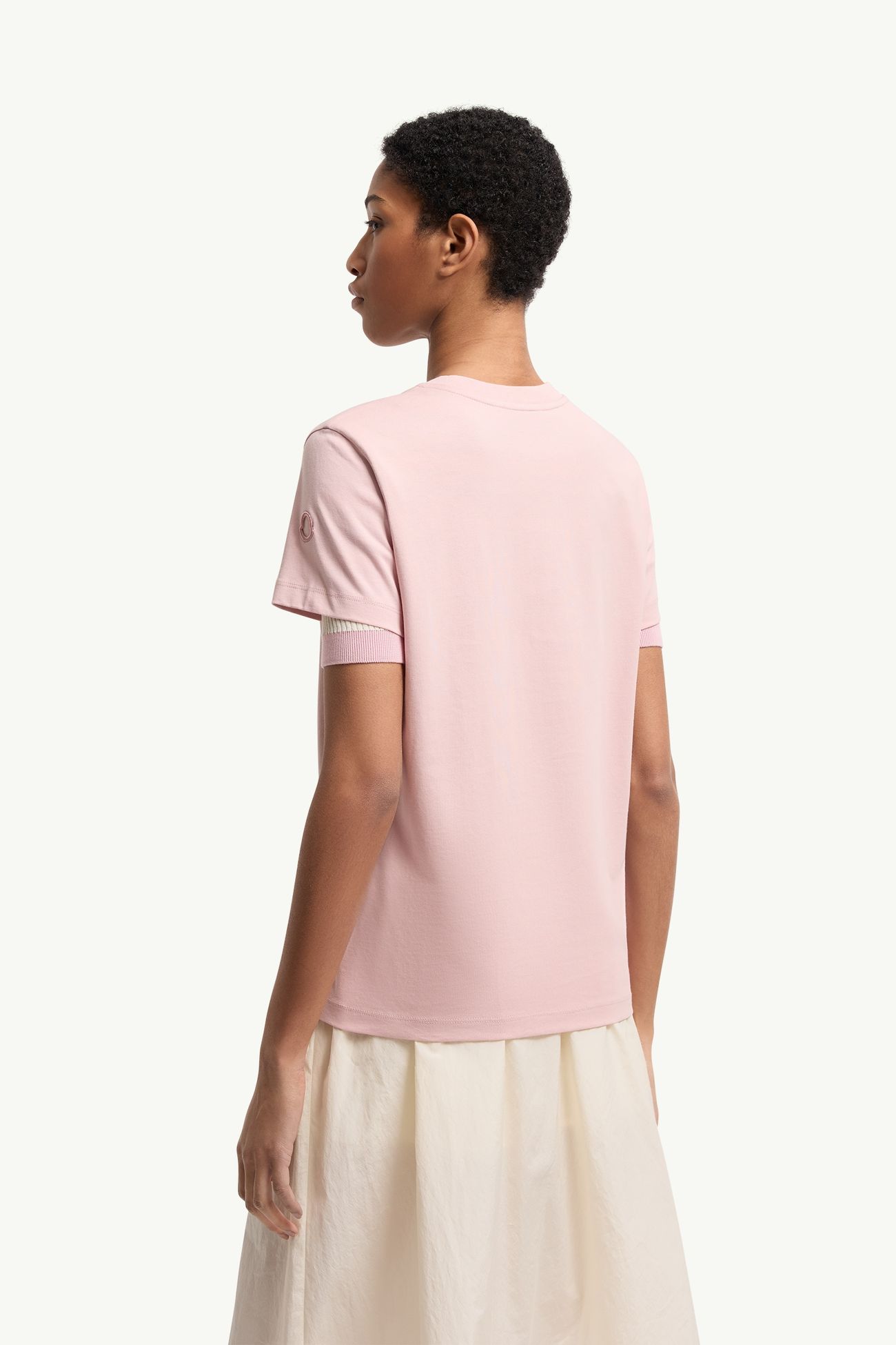 T-shirt en coton à logo brodé Femmes Rose Moncler 4