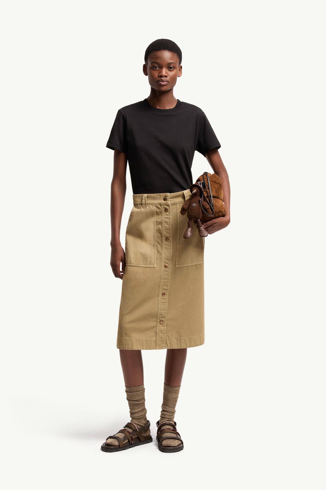 Camiseta de algodón con logotipo bordado Mujer Negro Moncler 0