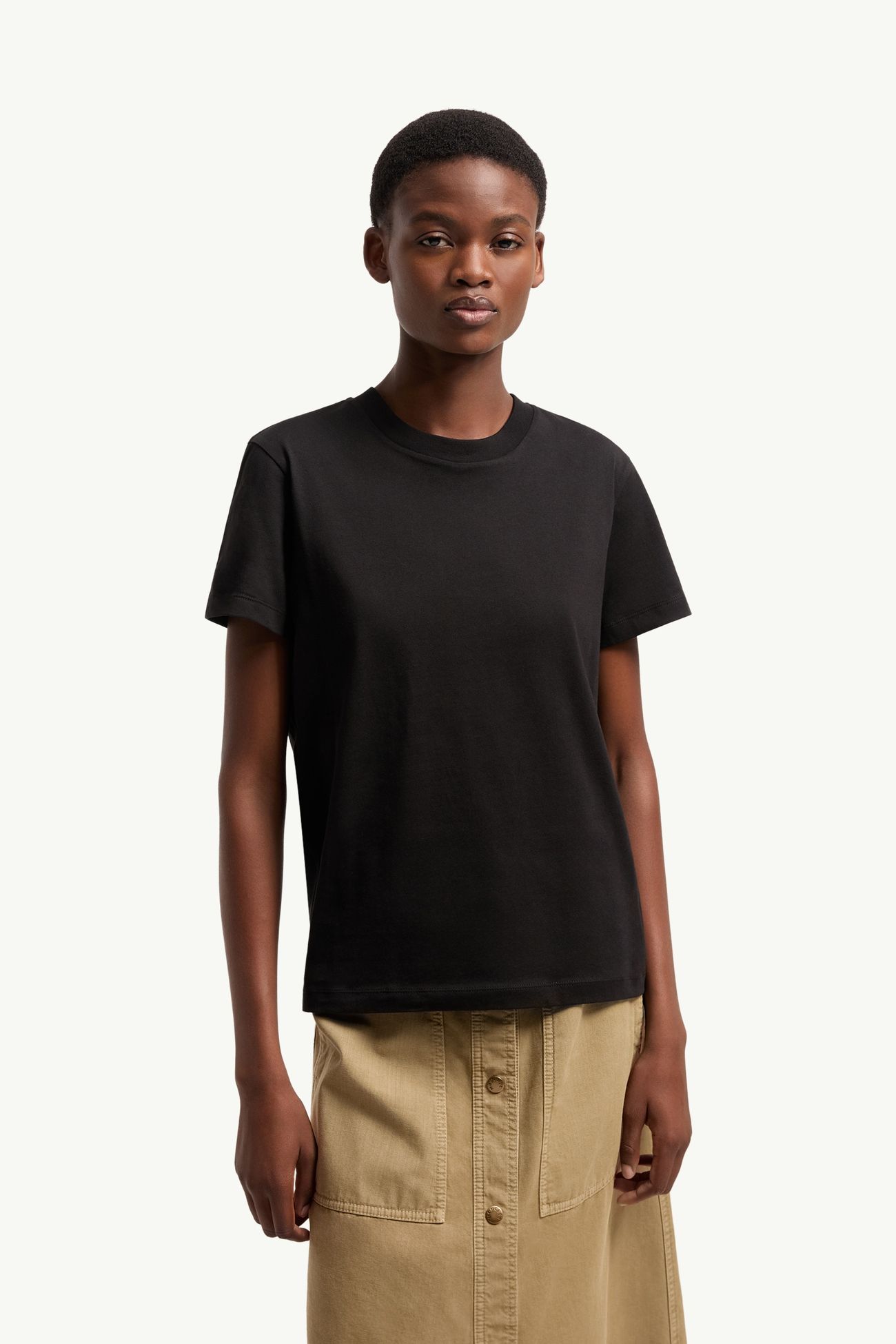 T-shirt con logo ricamato in cotone Donna Nero Moncler 3