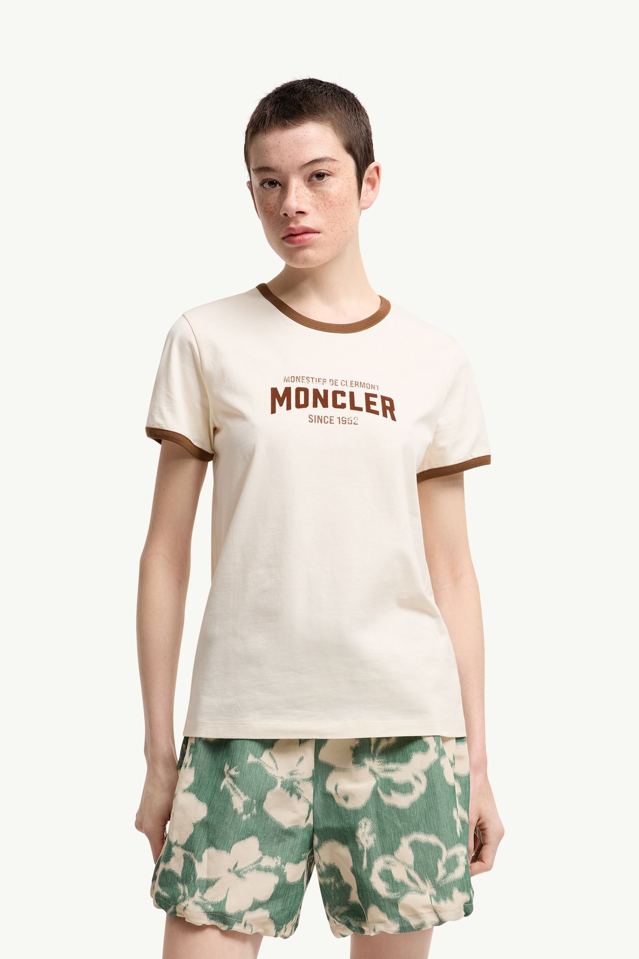 T-shirt in jersey con logo floccato Donna Bianco Avorio Moncler 3