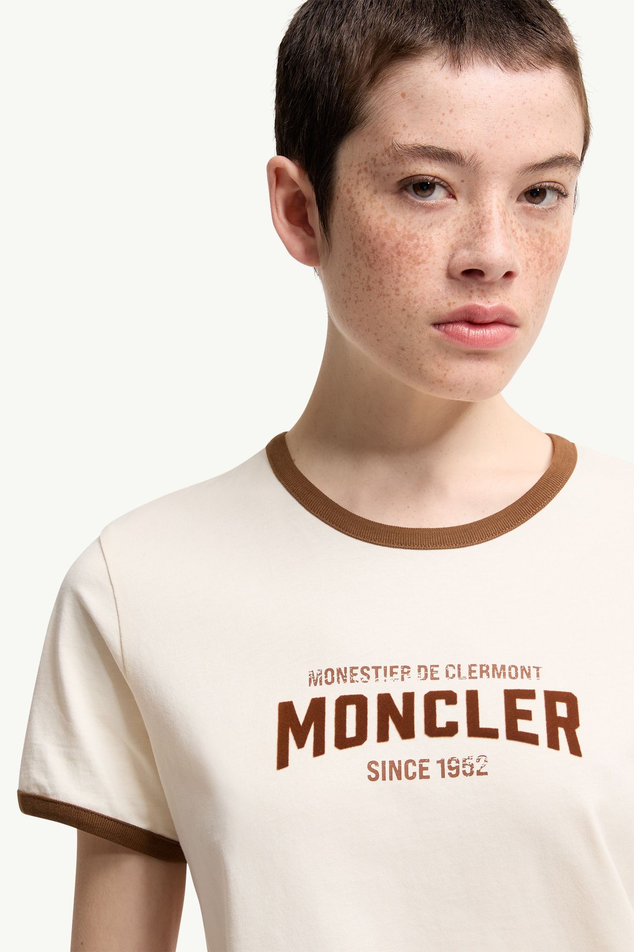 植絨標誌針織布T恤 女士 象牙白色 Moncler 5