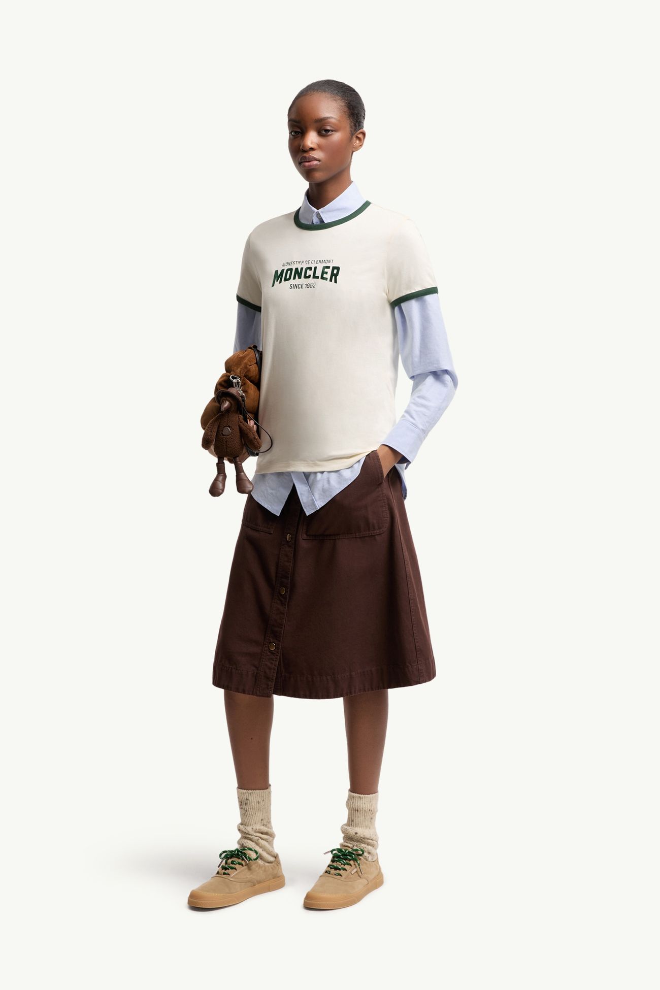 T-shirt in cotone con stampa logata Donna Bianco Avorio Moncler 0