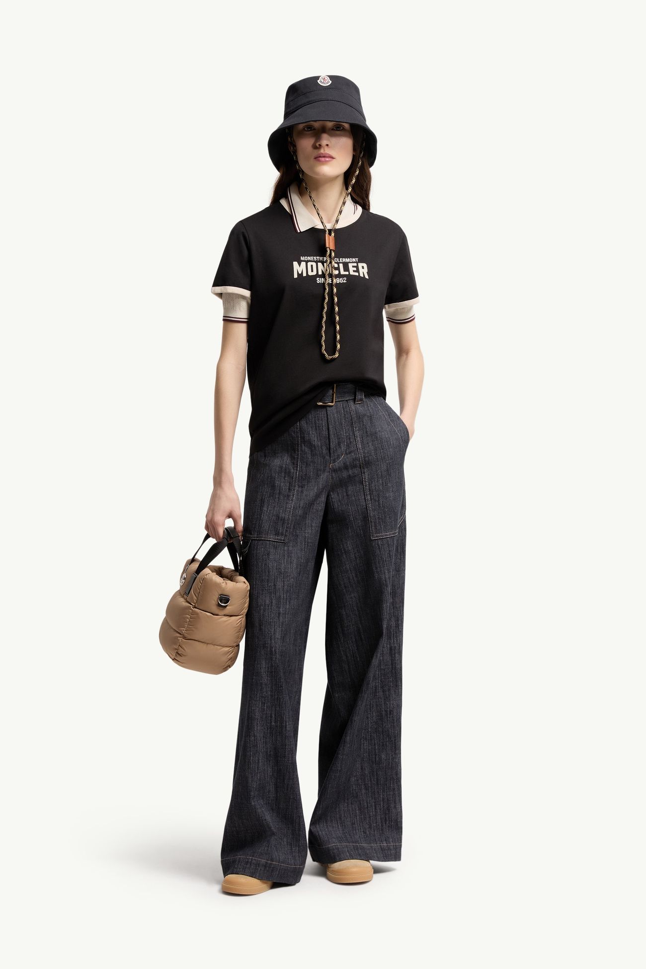 Camiseta de algodón con estampado de logotipo Mujer Negro Moncler 0