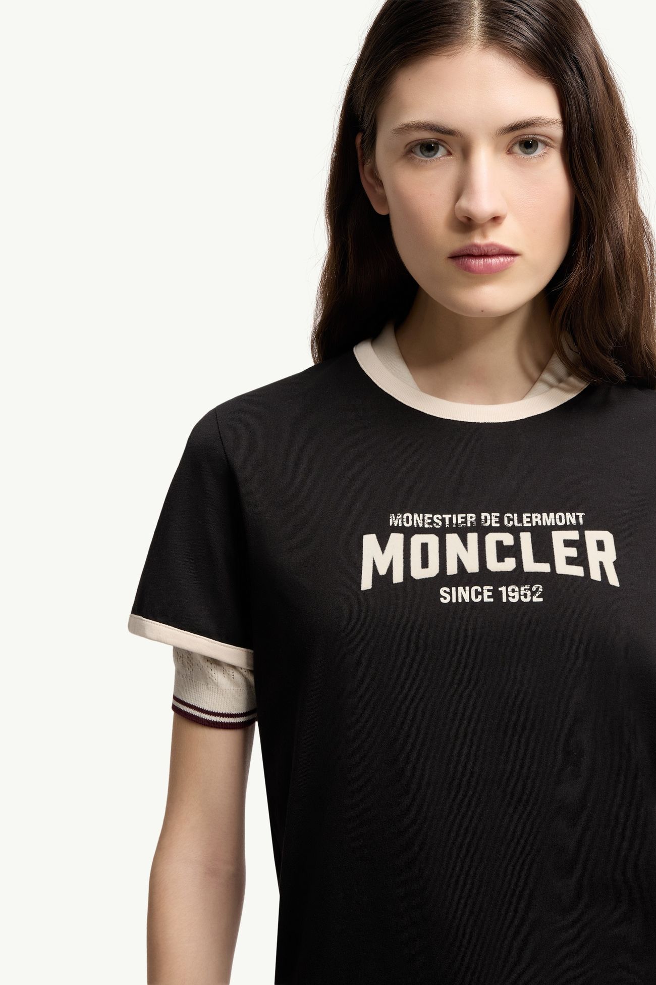 Camiseta de algodón con estampado de logotipo Mujer Negro Moncler 5