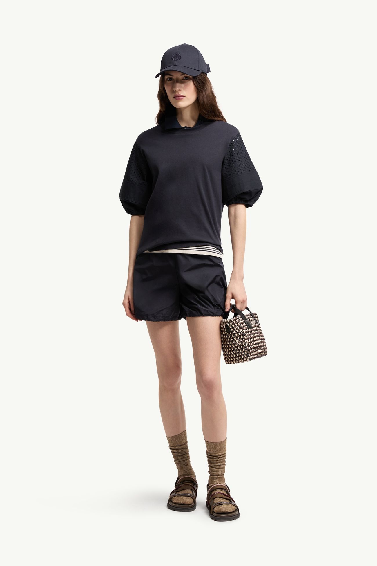 Baumwoll-Jersey-T-Shirt mit San Gallo Damen Navyblau Moncler 0