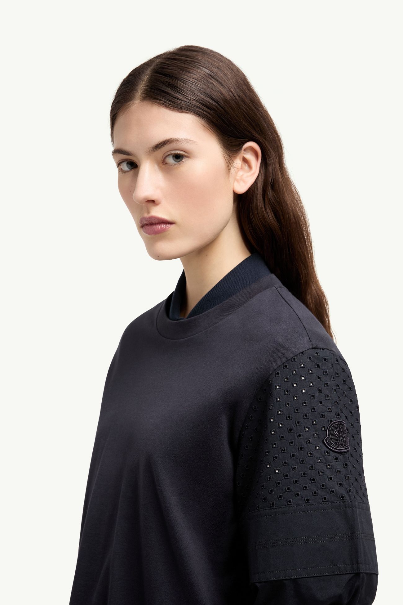 Baumwoll-Jersey-T-Shirt mit San Gallo Damen Navyblau Moncler 1