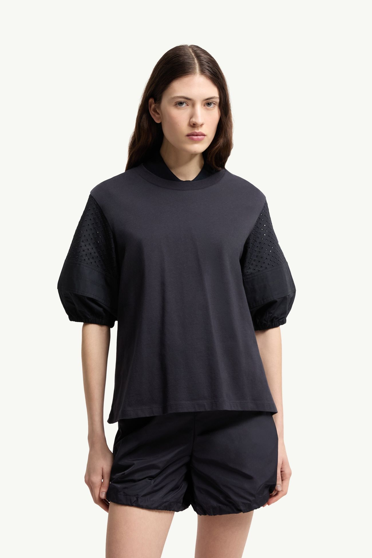 Baumwoll-Jersey-T-Shirt mit San Gallo Damen Navyblau Moncler 3