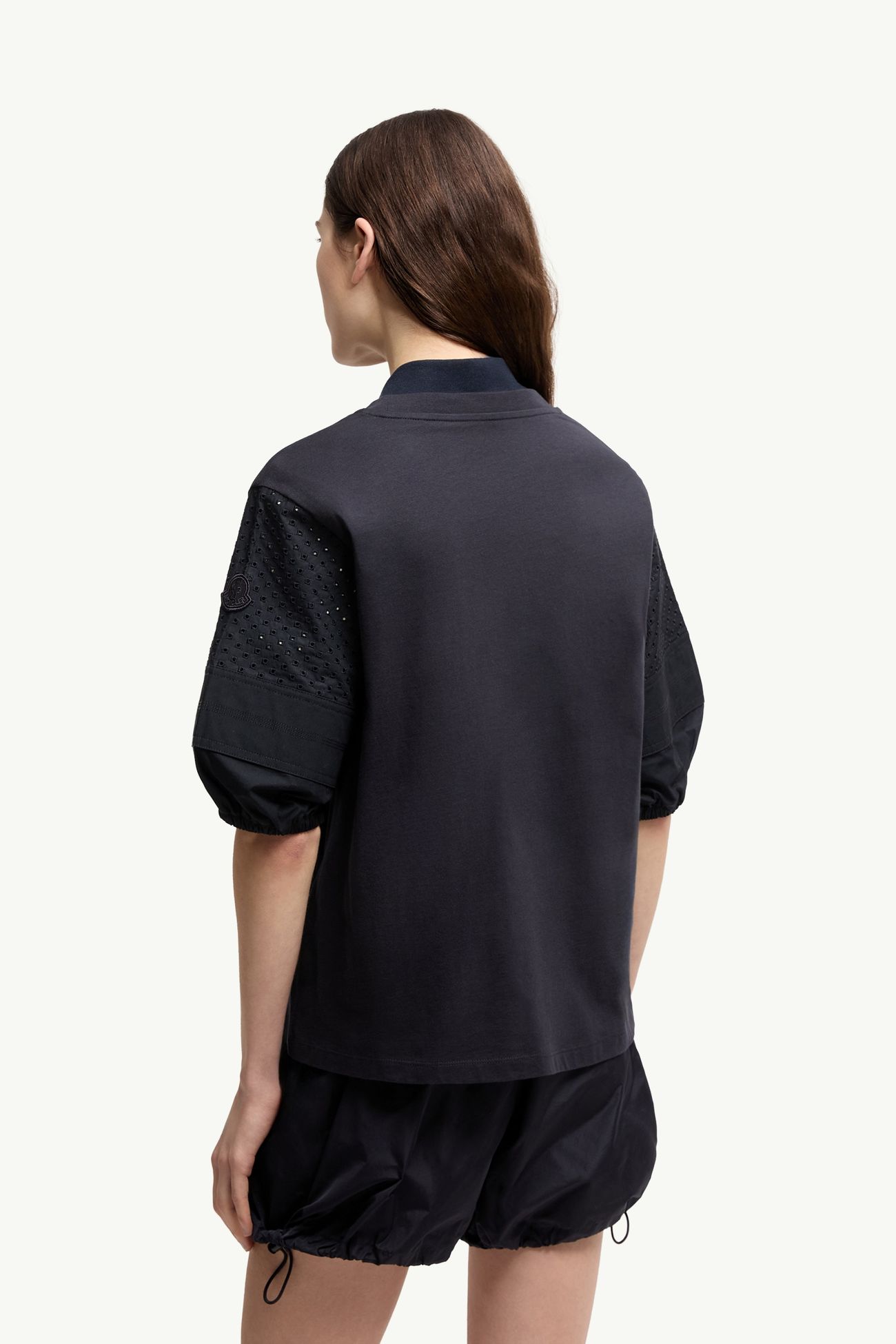 Baumwoll-Jersey-T-Shirt mit San Gallo Damen Navyblau Moncler 4