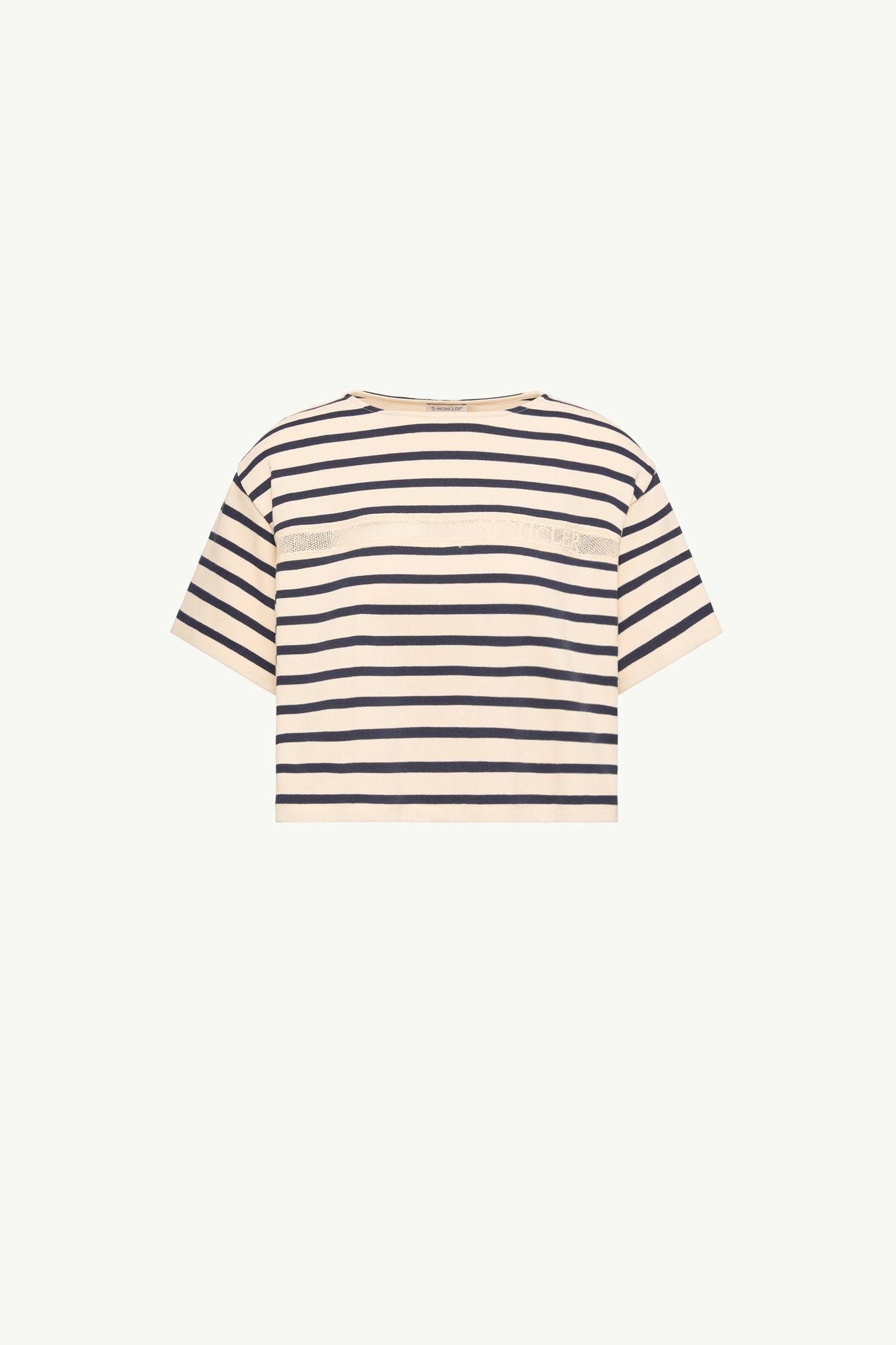 Macramé-Trimmed Striped Cotton T-Shirt Women White & Blue Moncler 2