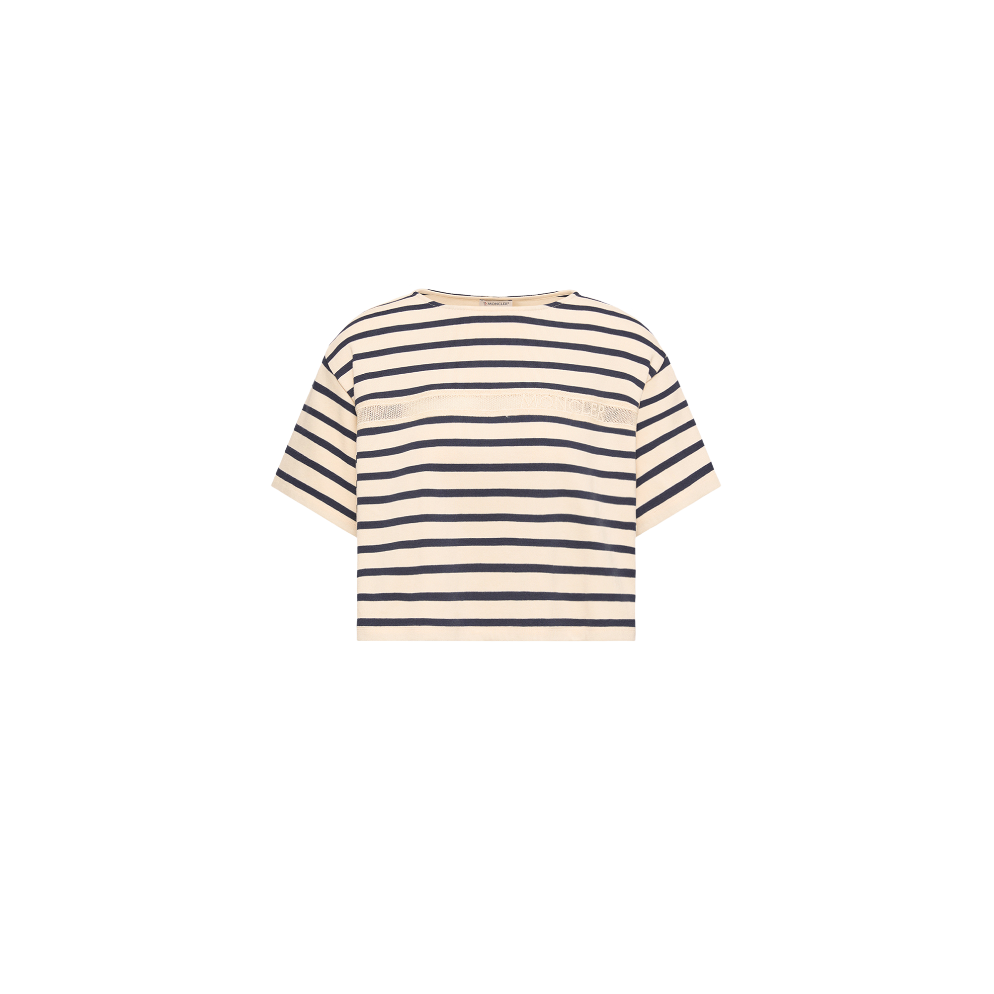 Moncler   Macramé-Trimmed Striped Cotton T-Shirt for Women, Size: M