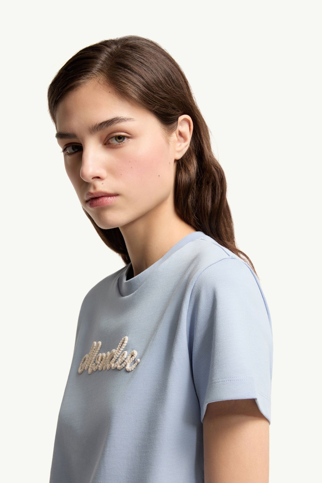 T-Shirt aus Baumwolle mit Logostickerei Damen Hellblau Moncler 1