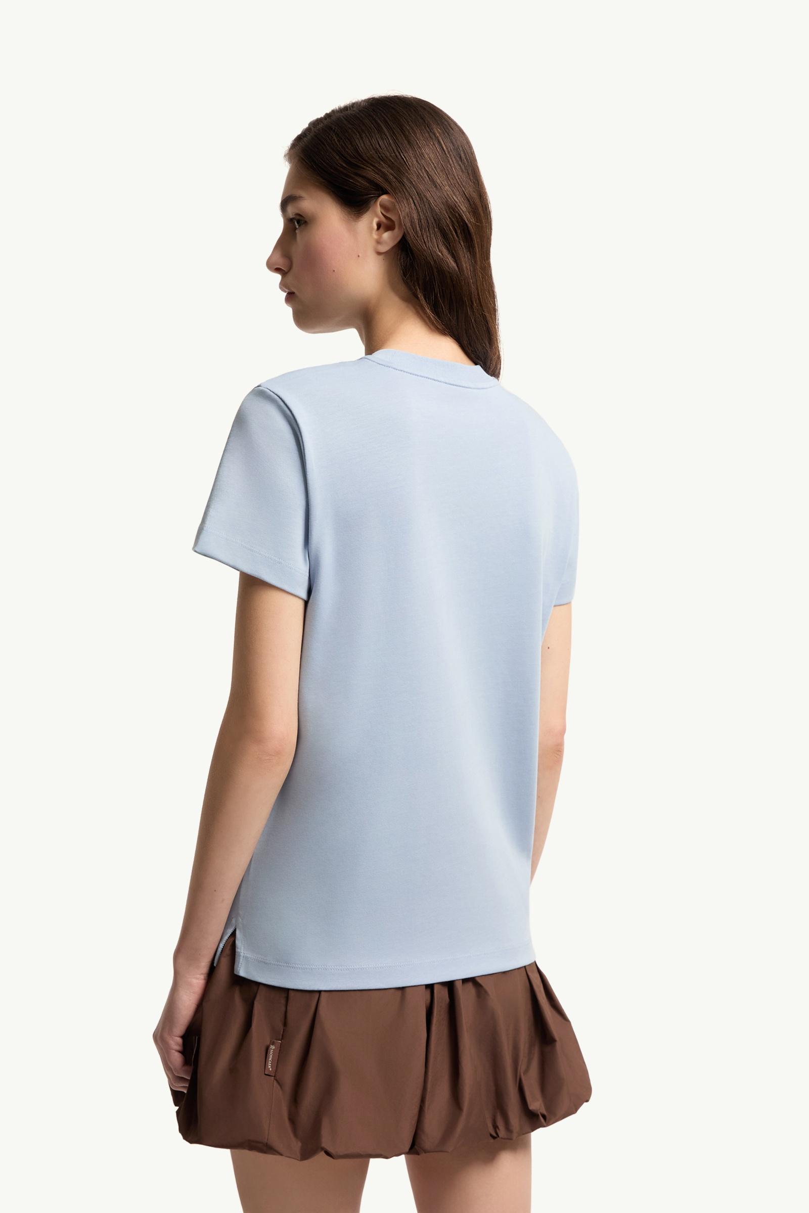 Light Blue Logo Embroidery Cotton T-Shirt - Tops & T-shirts for