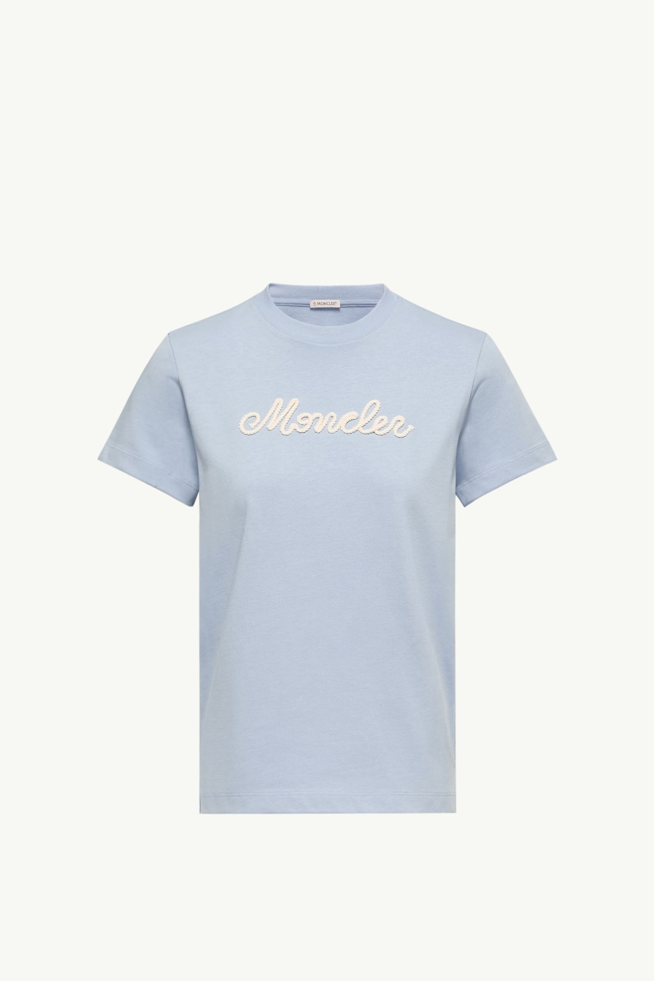 Camiseta de algodón con logotipo bordado Mujer Azul claro Moncler 2
