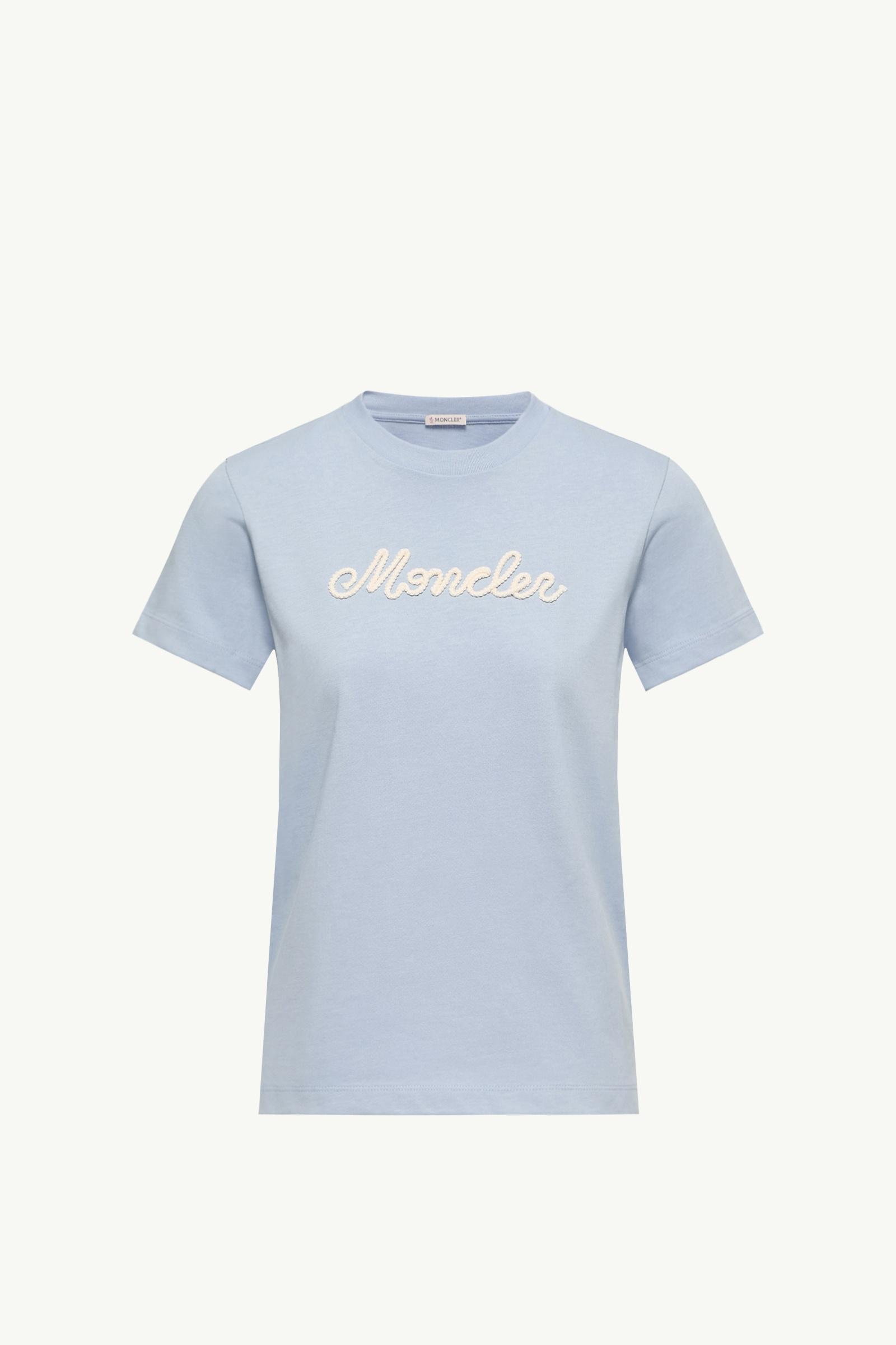 Light Blue Logo Embroidery Cotton T-Shirt - Tops & T-shirts for
