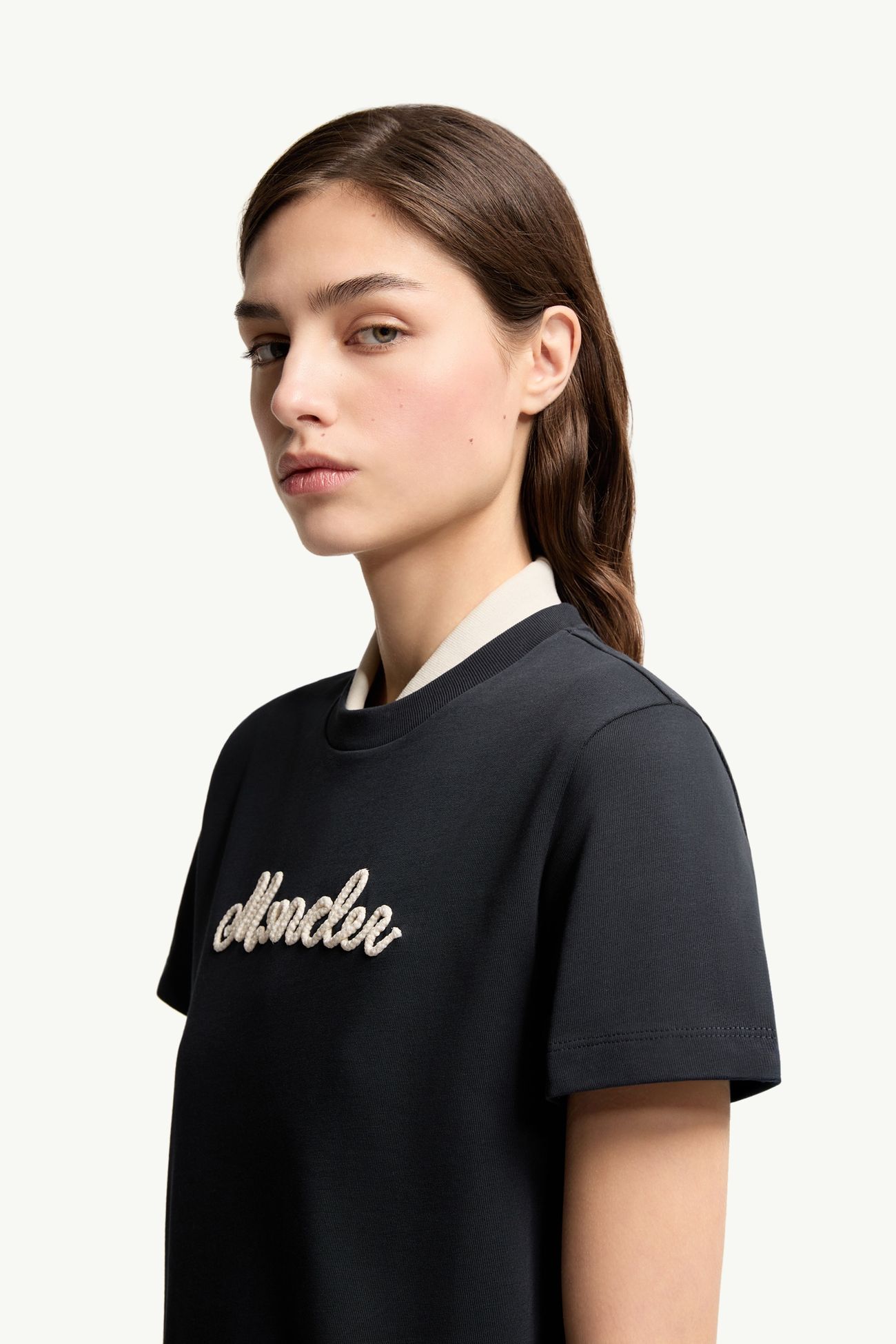 T-Shirt aus Baumwolle mit Logostickerei Damen Navyblau Moncler 1