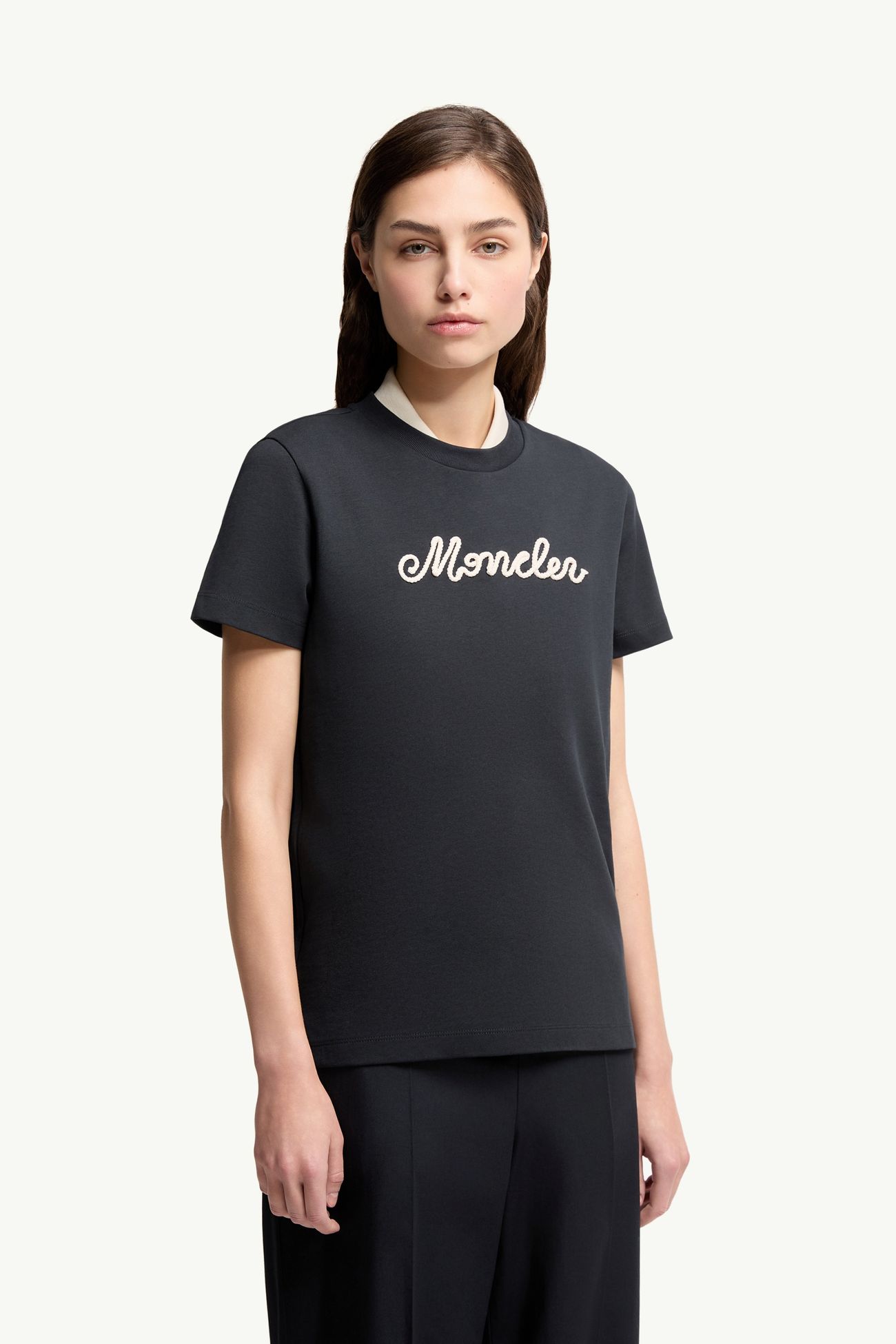 로고 자수 코튼 티셔츠 여성 네이비 블루 Moncler 3