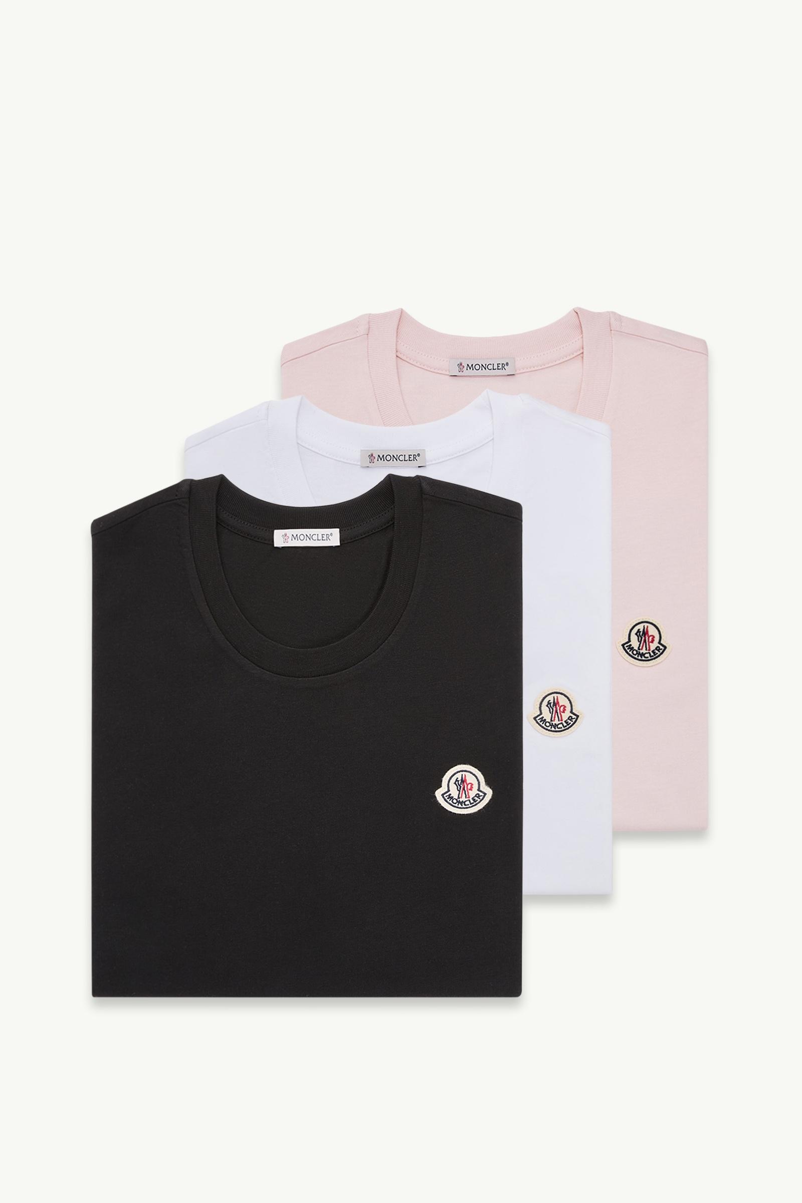 MONCLER Tシャツ ブラック ピンクロゴ Black & White & Pink Logo Patch Cotton T-Shirt (Pack of Three