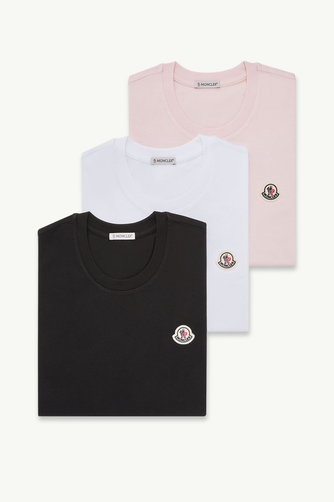 T-shirt in cotone con patch logato (Set da tre) Donna Nero & Bianco & Rosa Moncler 2