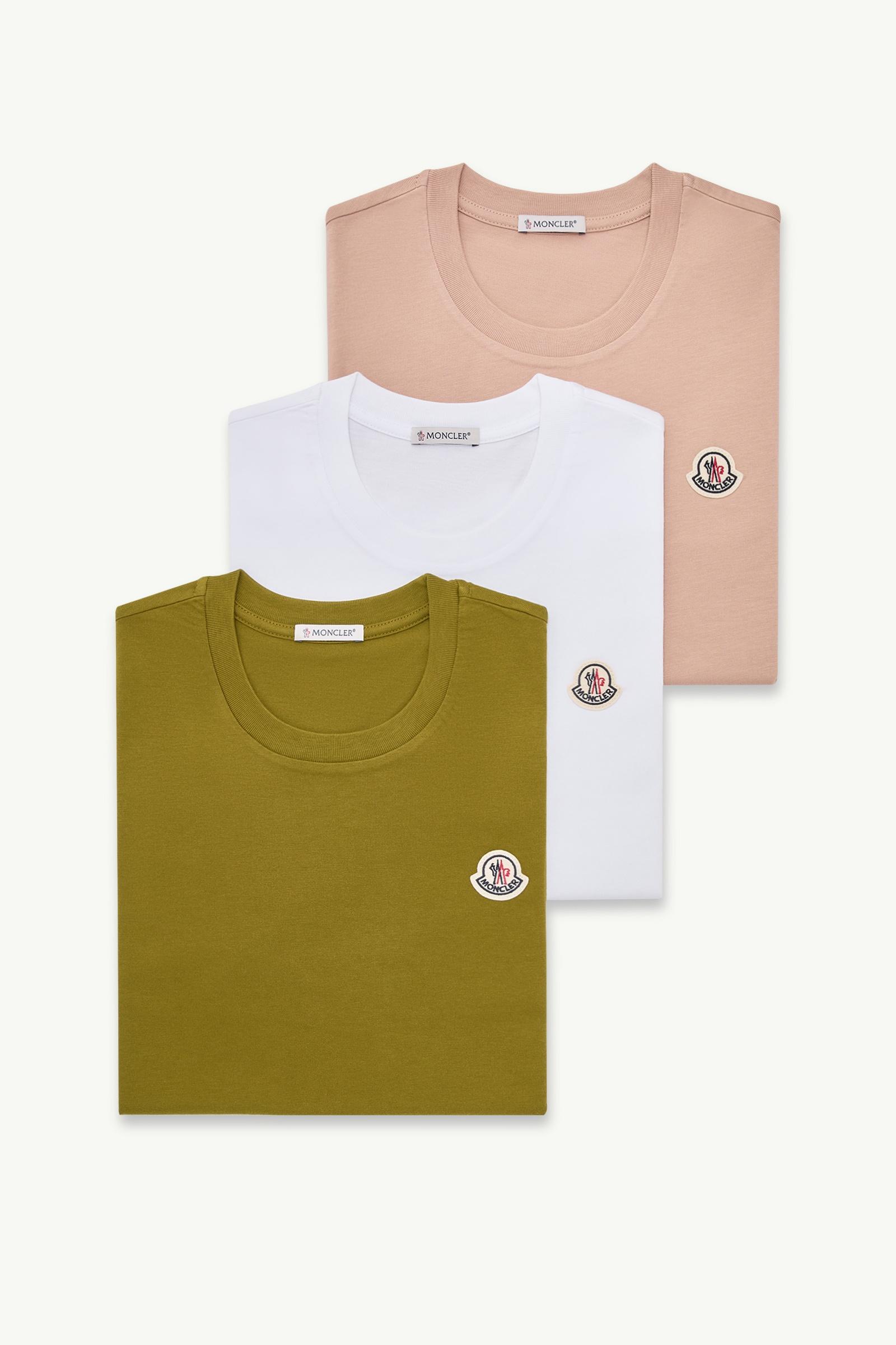 Camiseta de algodón con parche con logotipo (pack de 3) Mujer Blanco y Verde Oliva y Rosa Moncler, 1 of 0