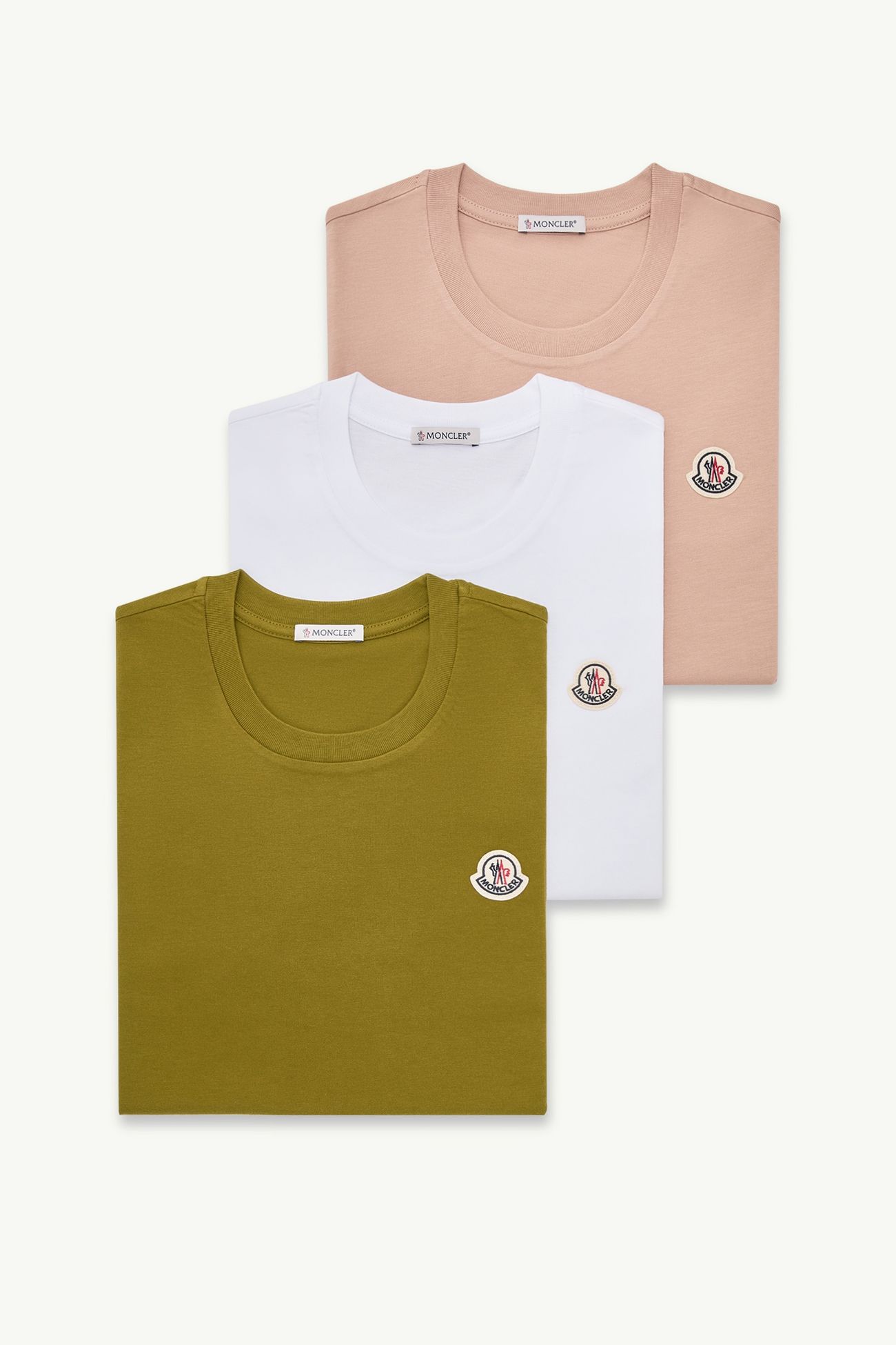 Tシャツ（3枚入） レディース ホワイト & オリーブグリーン & ピンク Moncler 2