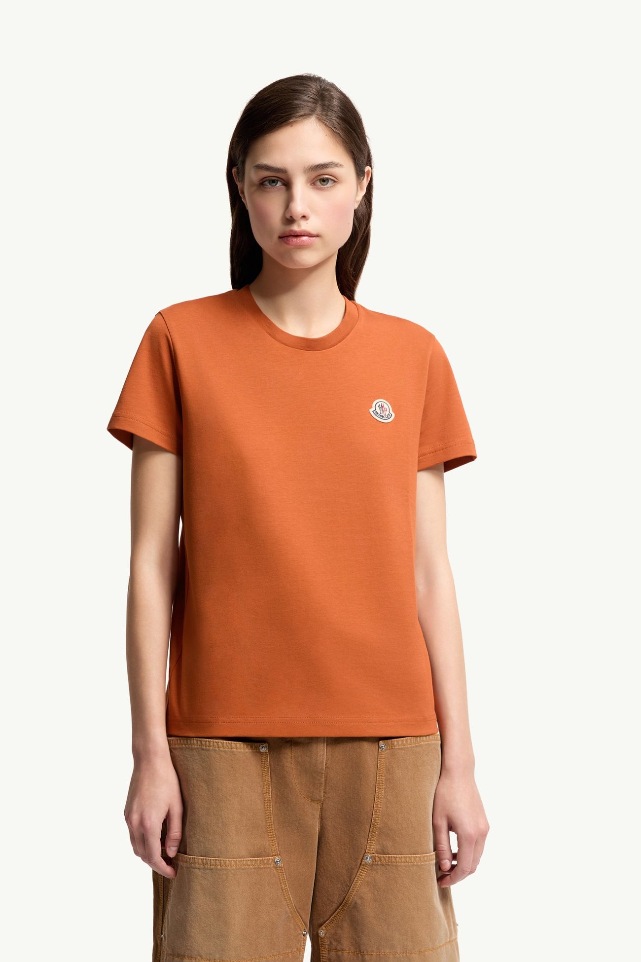 T-shirt in cotone con patch logato (Set da tre) Donna Bianco & Nero & Arancione Moncler 3