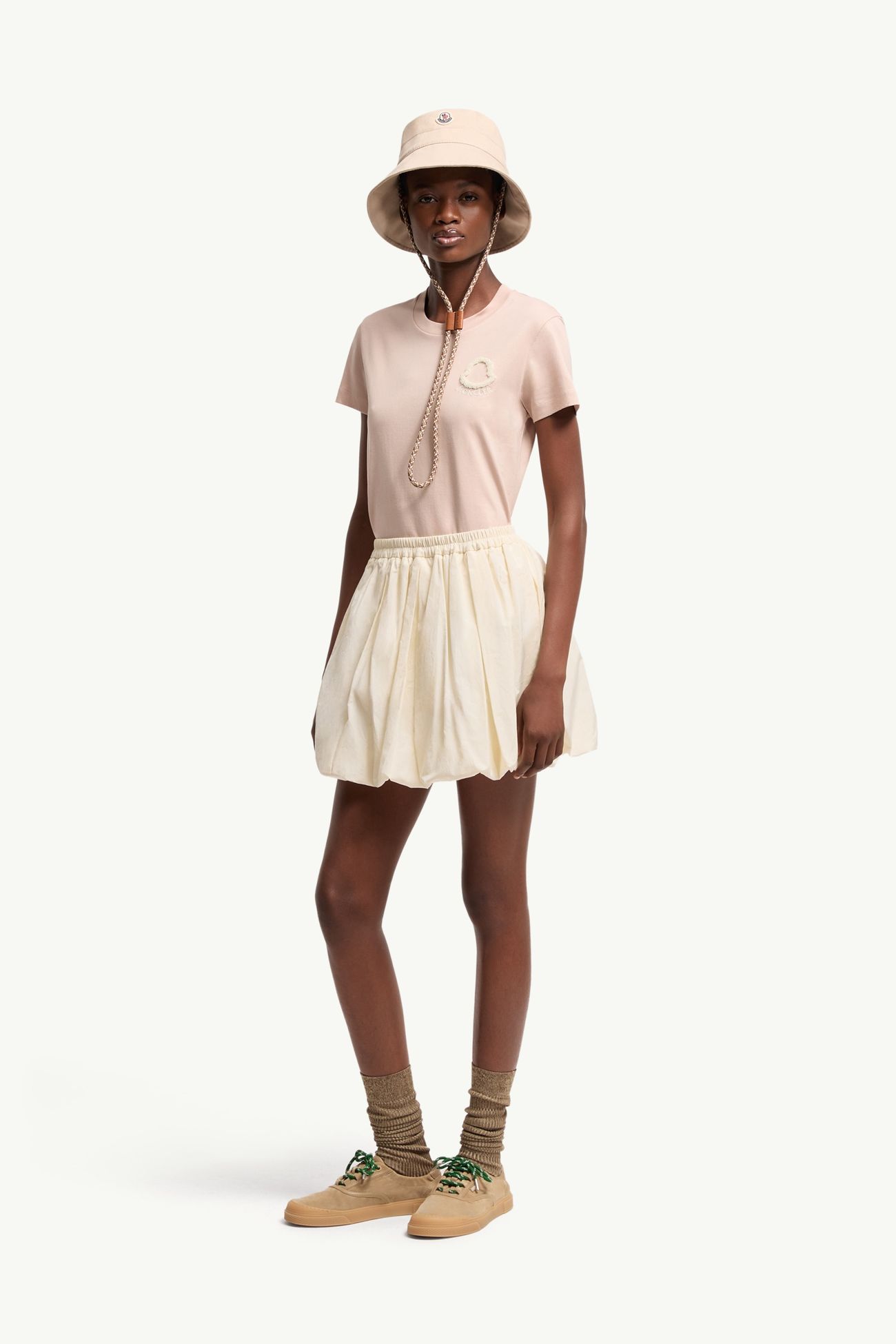 Embroidered Logo Cotton T-Shirt Women Pink Moncler 0