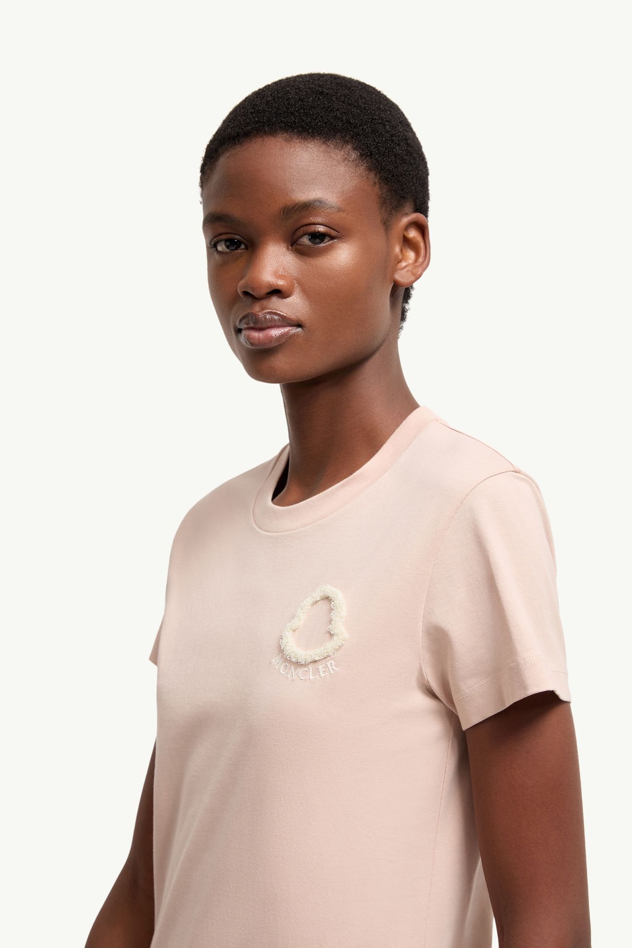 Camiseta de algodón con logotipo bordado Mujer Rosado Moncler 1