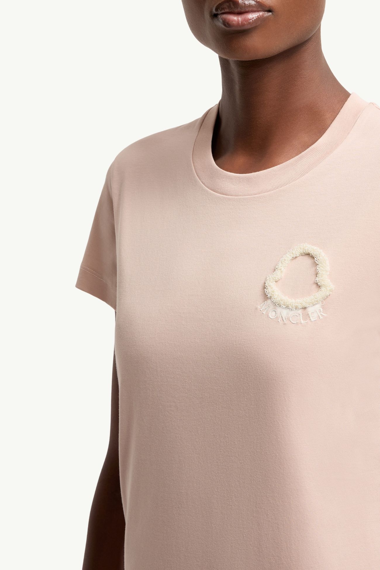 Embroidered Logo Cotton T-Shirt Women Pink Moncler 5