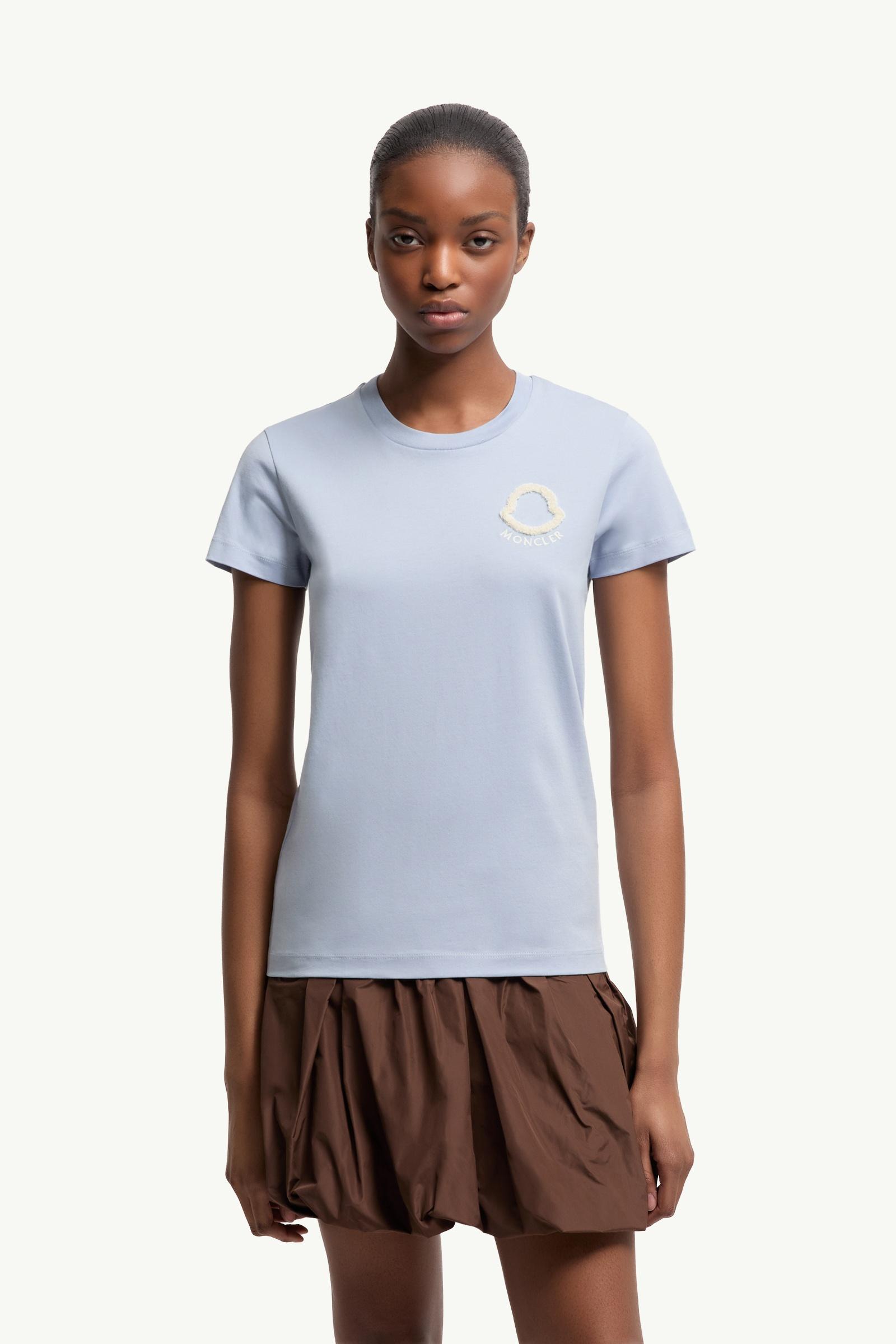 Light Blue Embroidered Logo Cotton T-Shirt - Tops & T-shirts for