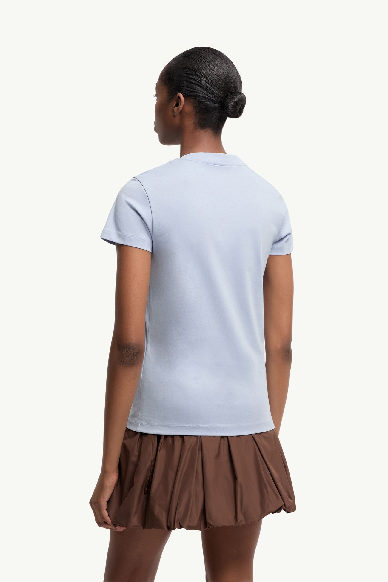 T-Shirt aus Baumwolle mit gesticktem Logo Damen Hellblau Moncler 4