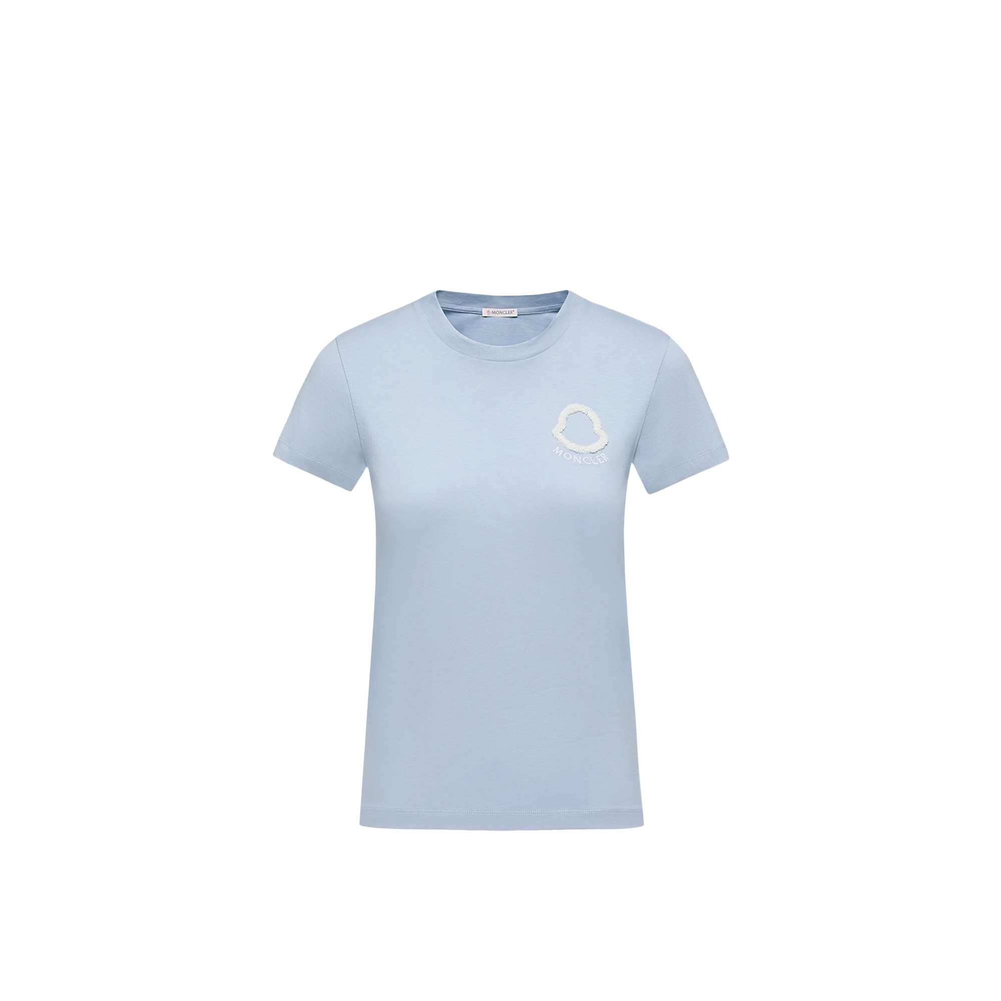 Moncler   Embroidered Logo Cotton T-Shirt for Women in Blue, Size: Xs
