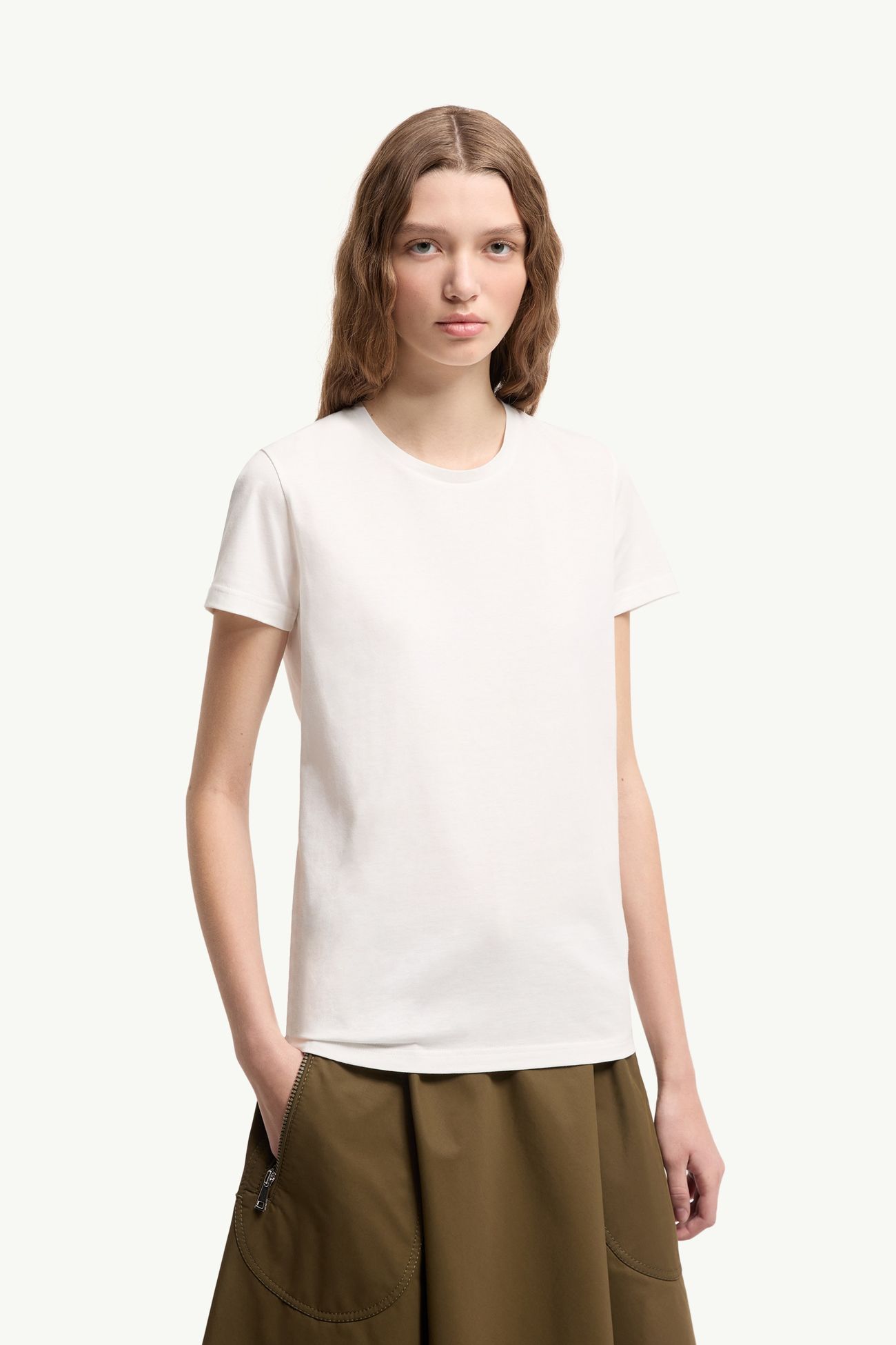 T-shirt en coton de jersey à empiècement logo Femmes Blanc Cassé Moncler 3