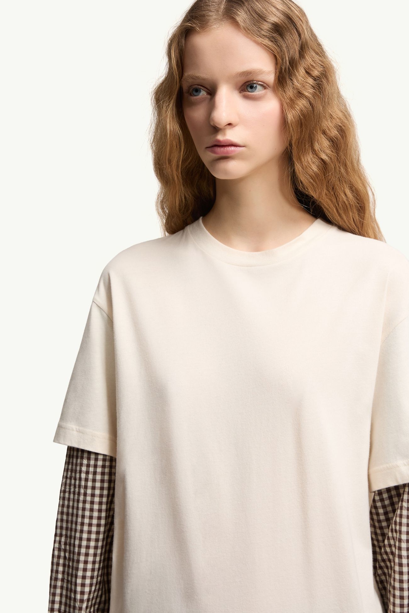 Camisa de mezcla de algodón con motivo vichy efecto capas Mujer Beige Claro Moncler 5