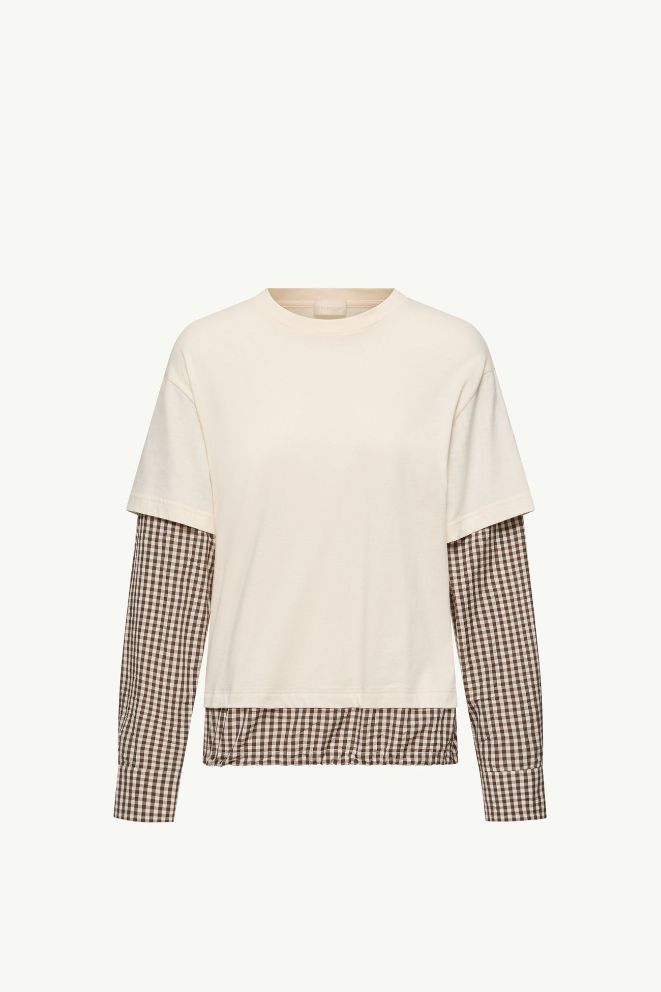 Layered-Effect Vichy Cotton Blend T-Shirt Women Light Beige Moncler 2