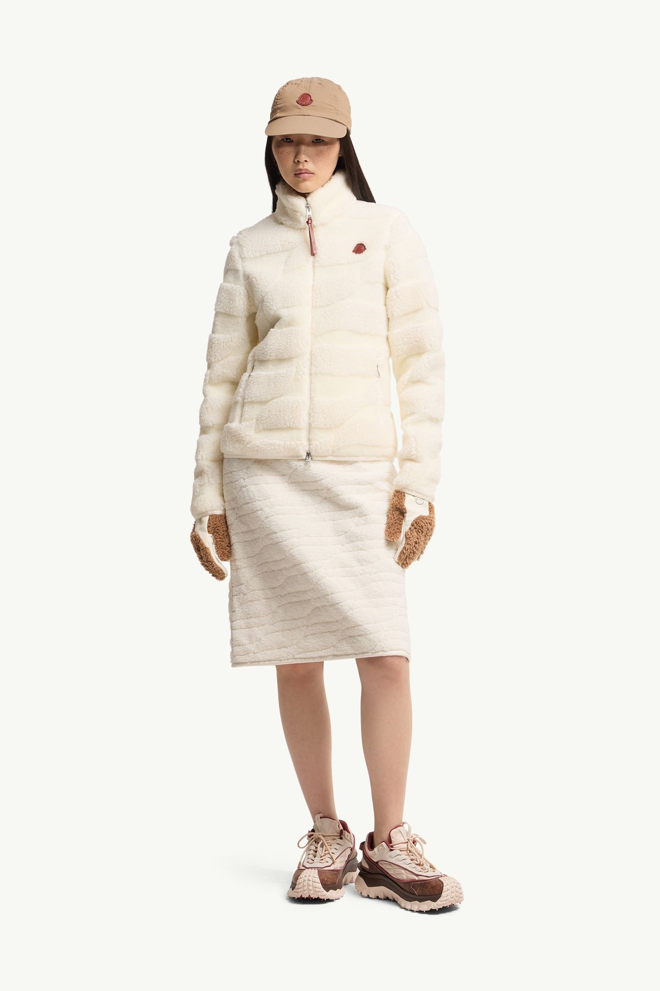 Cardigan zippé matelassé en teddy jacquard Femmes Blanc Ivoire Moncler 0