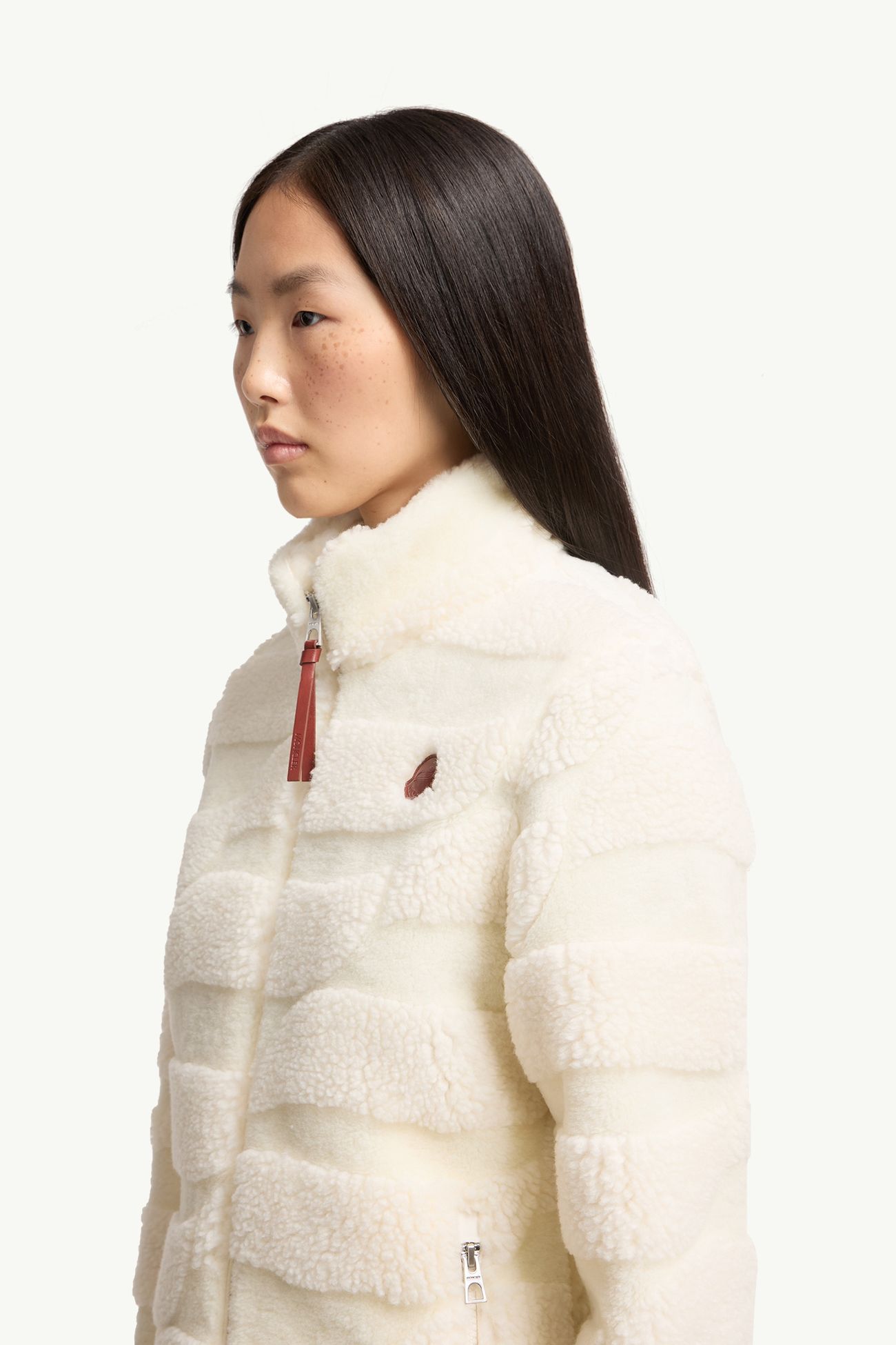 Cardigan Imbottito Con Zip in pile effetto teddy jacquard Donna Bianco Avorio Moncler 1