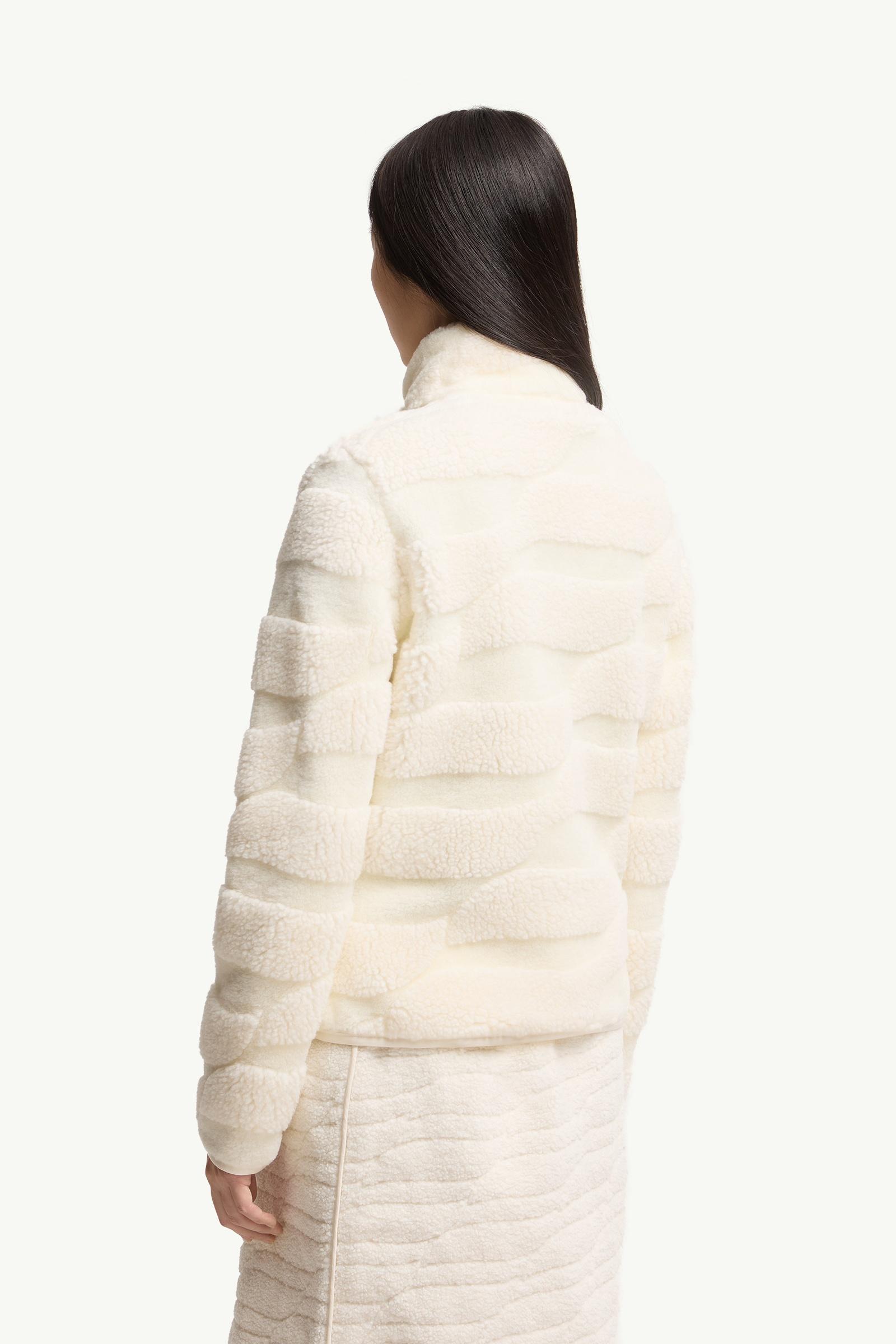 White Ivory Teddy Jacquard Padded Zip-Up Cardigan - Sweatshirts