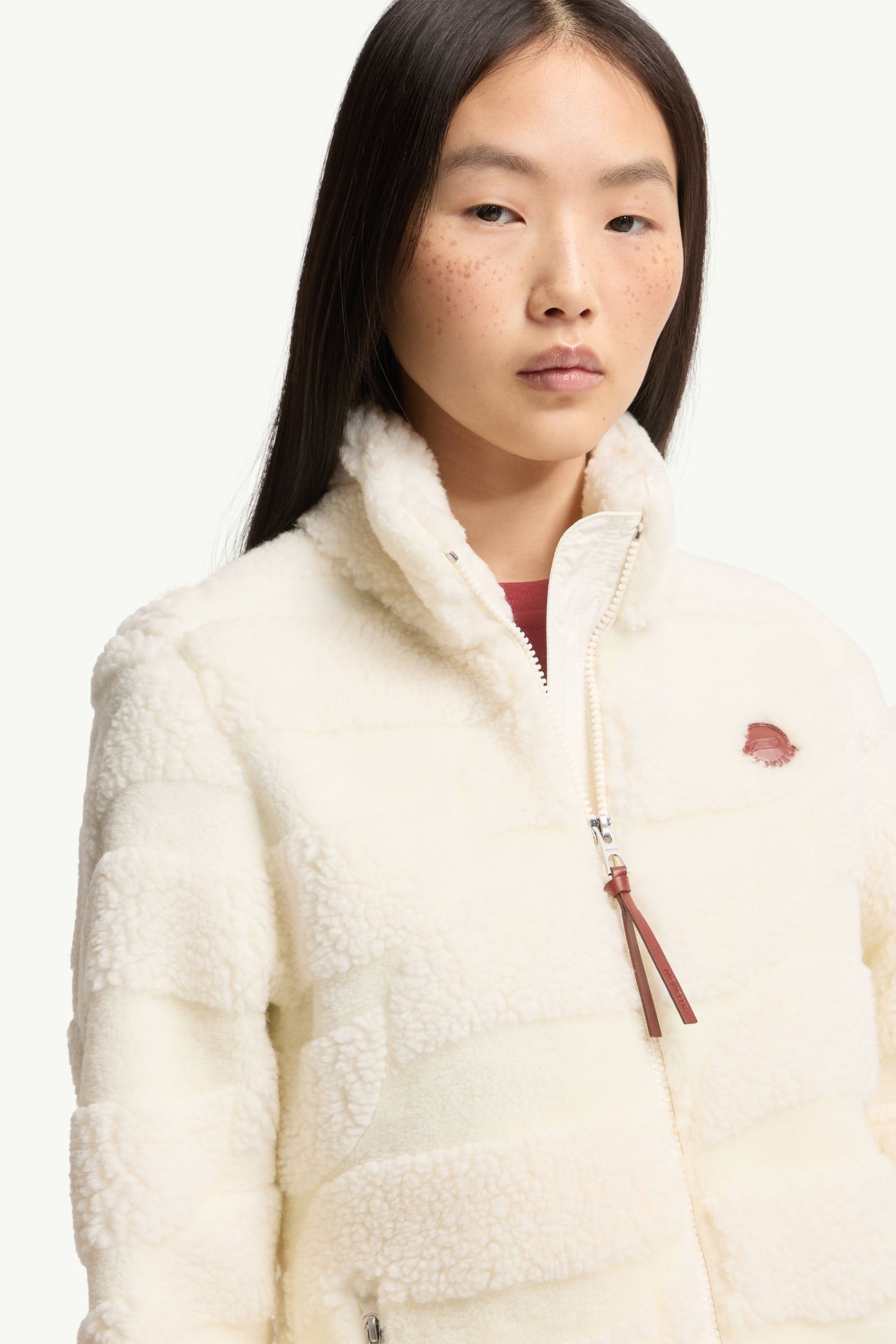 Gepolsterte Strickjacke aus Teddy-Jacquard mit Reißverschluss Damen Weiß-Elfenbein Moncler 5