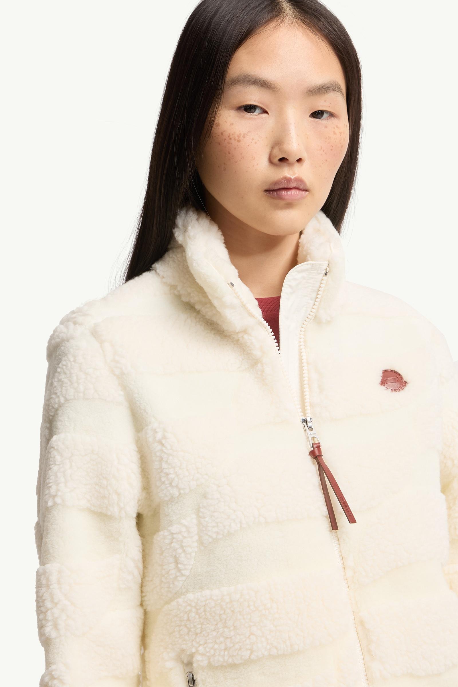 White Ivory Teddy Jacquard Padded Zip-Up Cardigan - Sweatshirts
