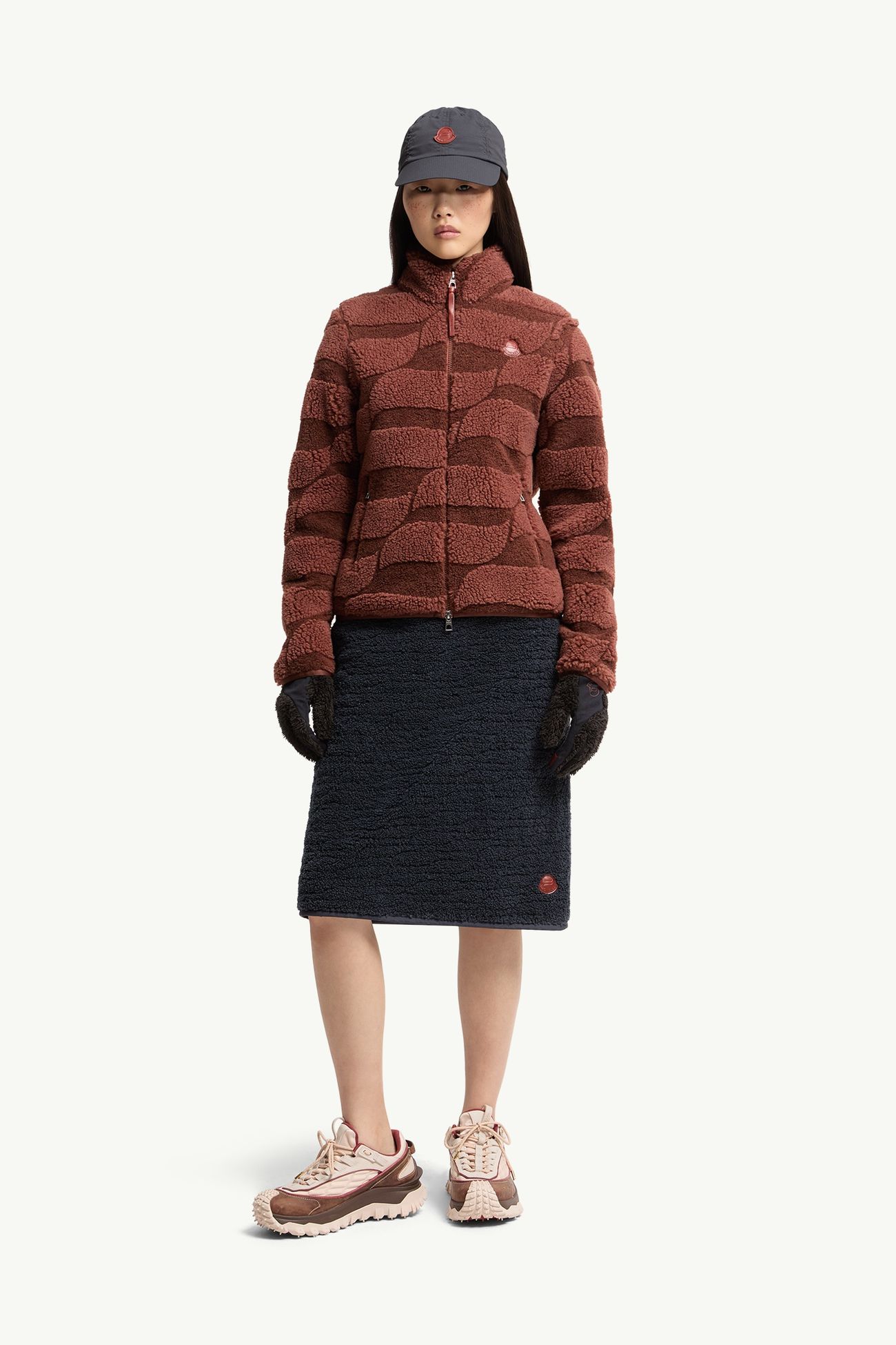 Cárdigan con cremallera acolchado con jacquard efecto peluche Mujer Marrón Moncler 0