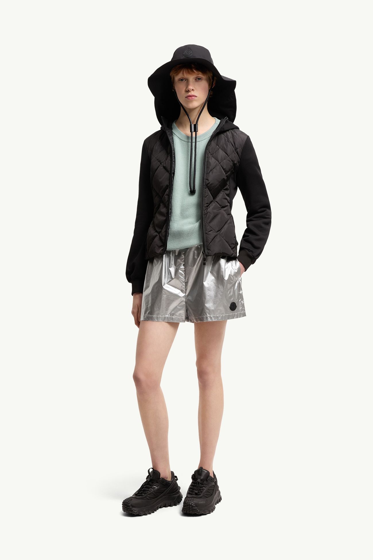 Cotton Fleece Padded Zip-Up Hoodie Women Black Moncler 0